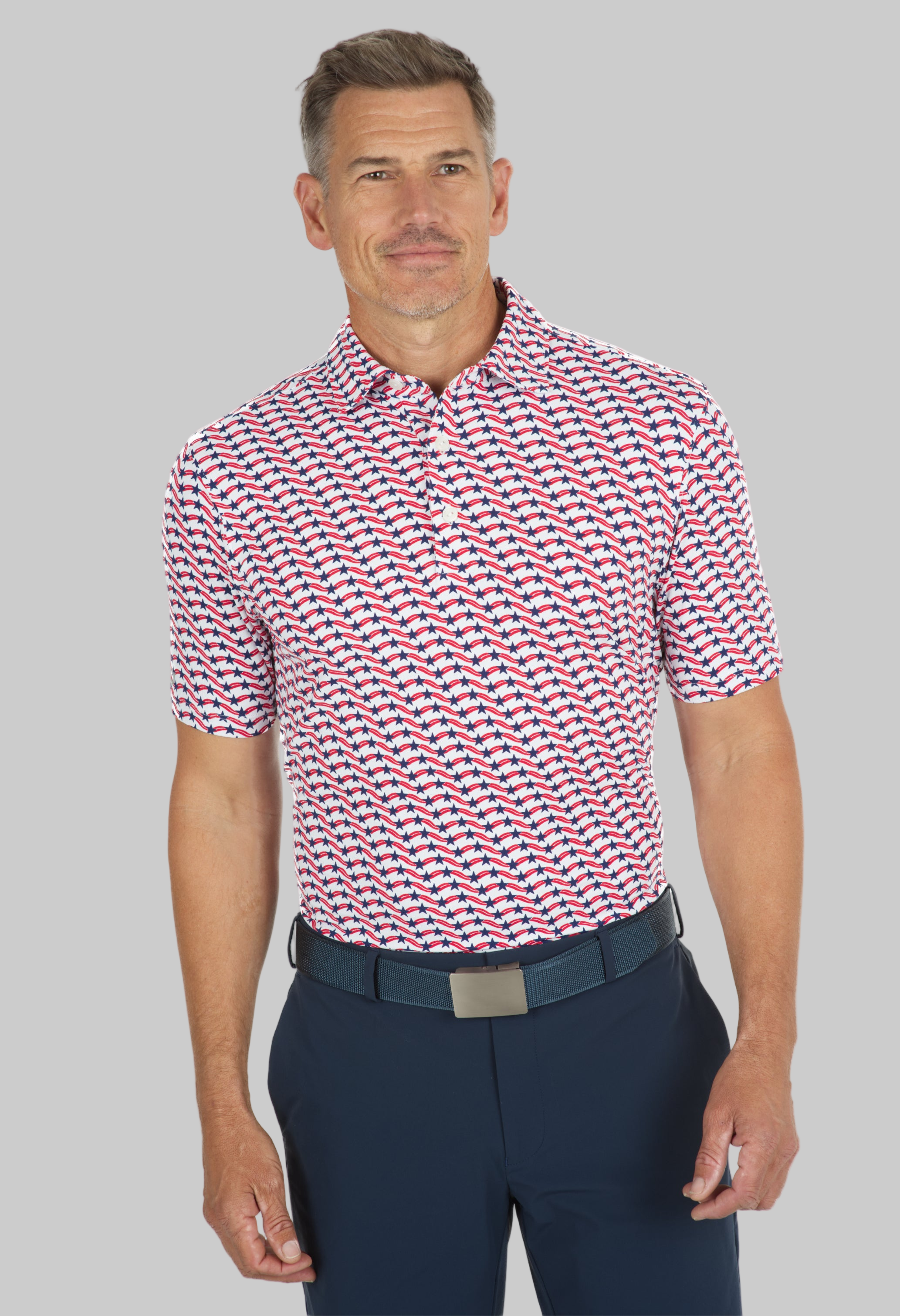 Waving Stars & Stripes Print Short Sleeve Polo