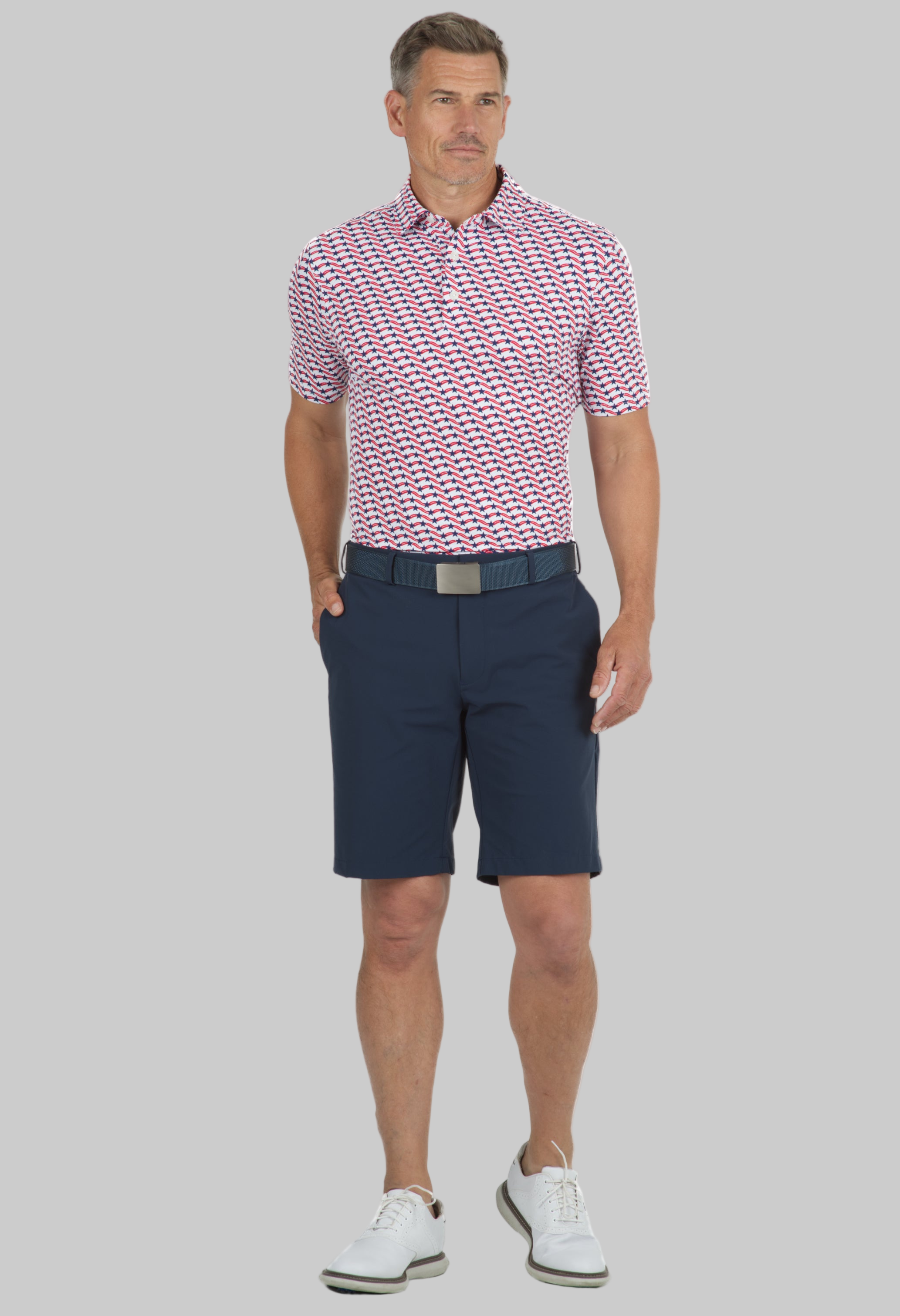 Waving Stars & Stripes Print Short Sleeve Polo