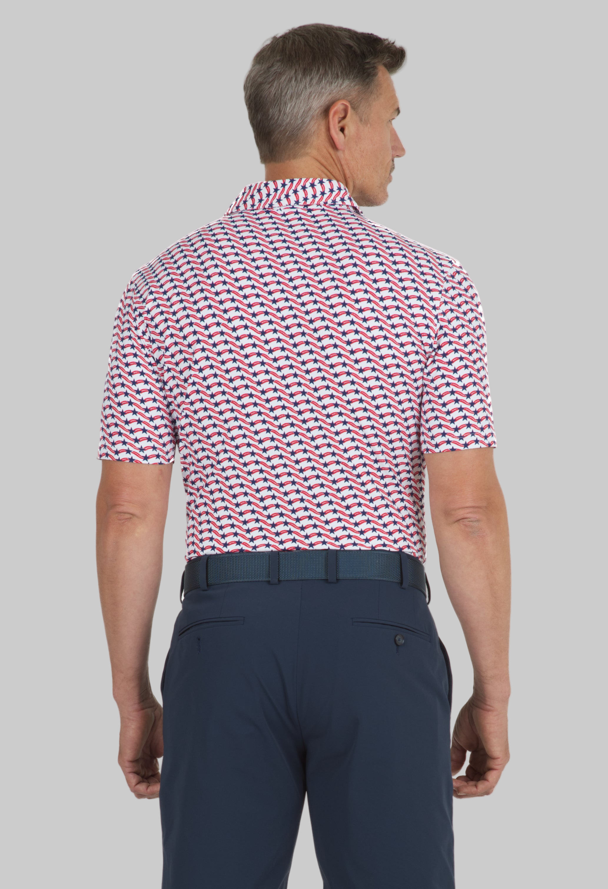 Waving Stars & Stripes Print Short Sleeve Polo