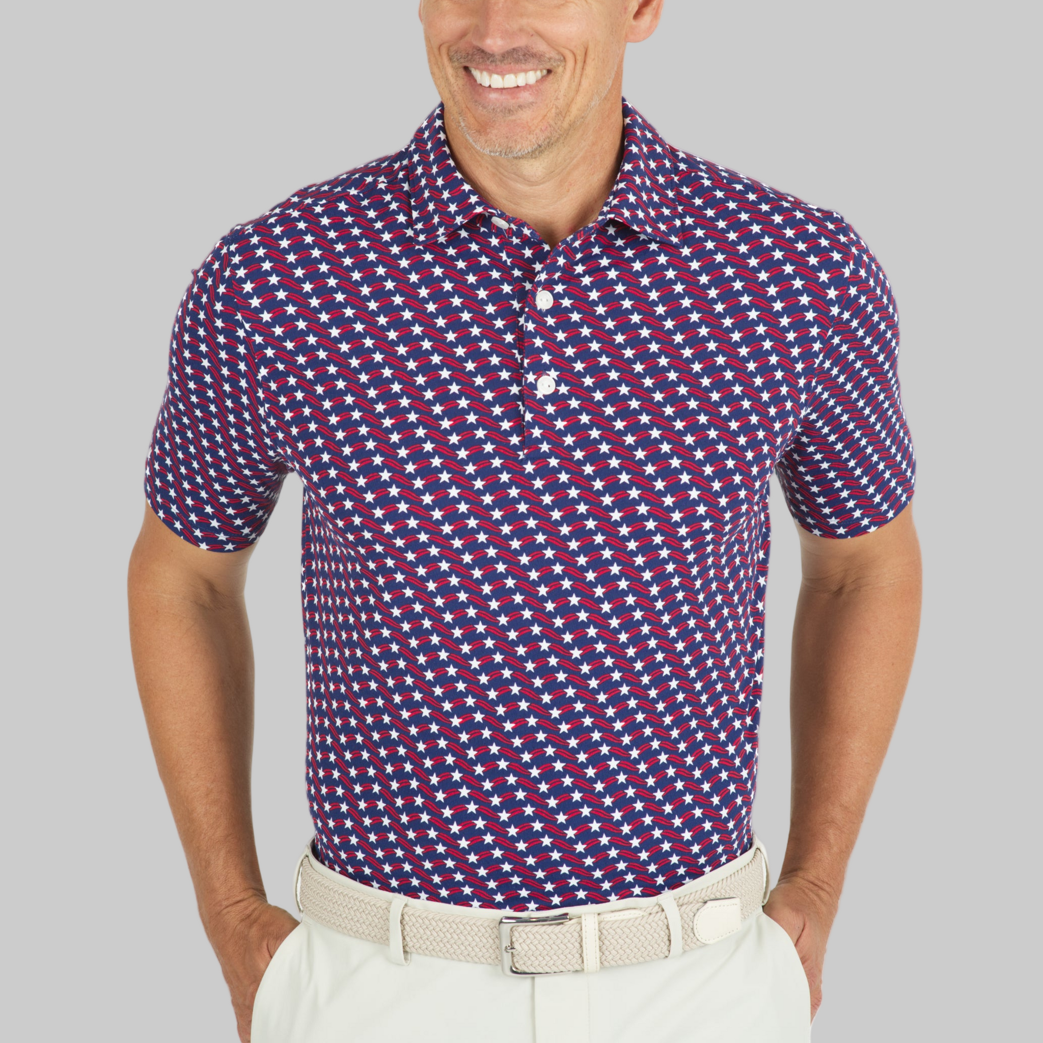 Waving Stars & Stripes Print Short Sleeve Polo