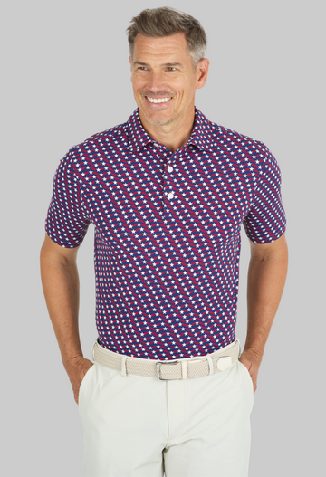 Waving Stars & Stripes Print Short Sleeve Polo