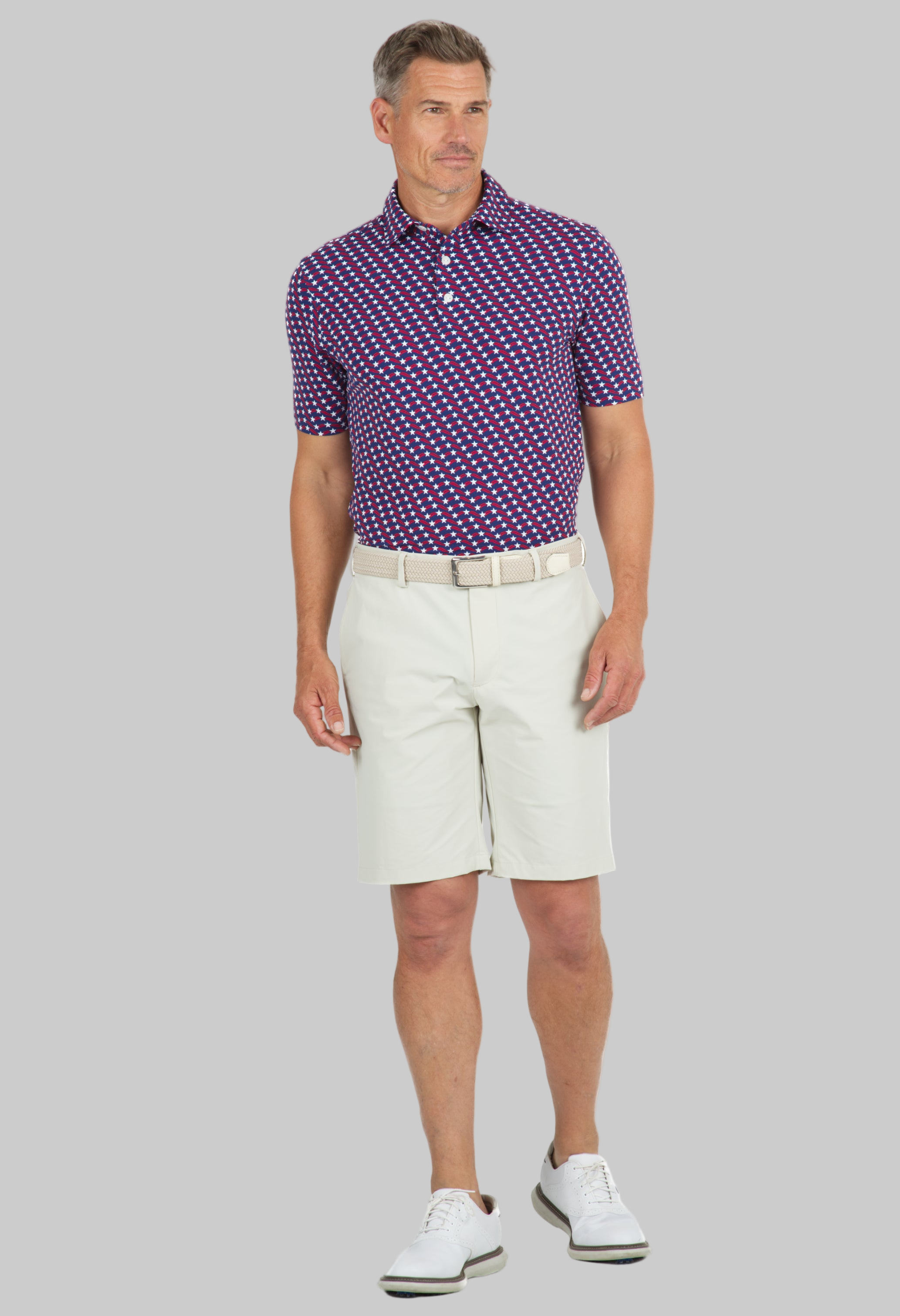 Waving Stars & Stripes Print Short Sleeve Polo