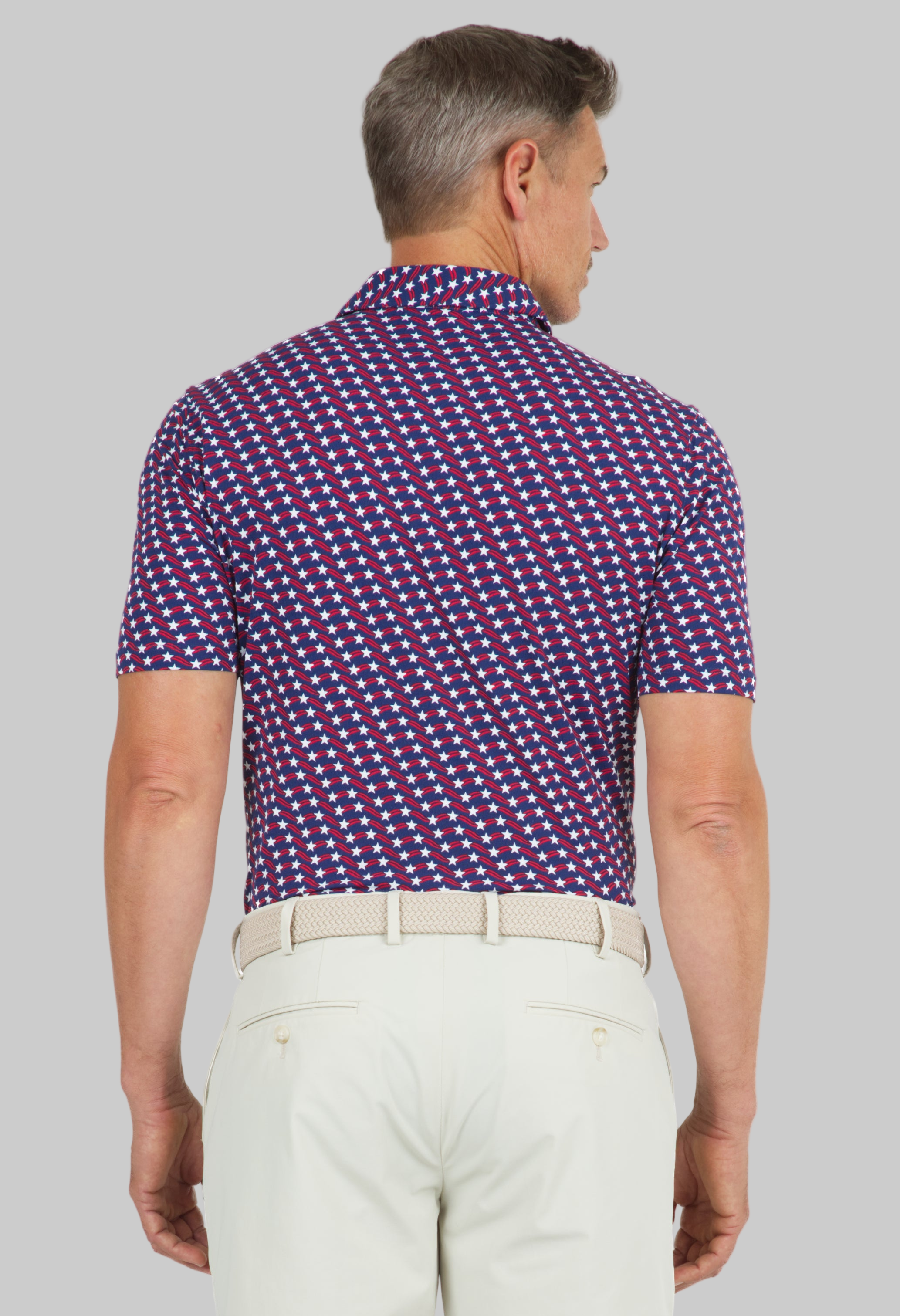 Waving Stars & Stripes Print Short Sleeve Polo