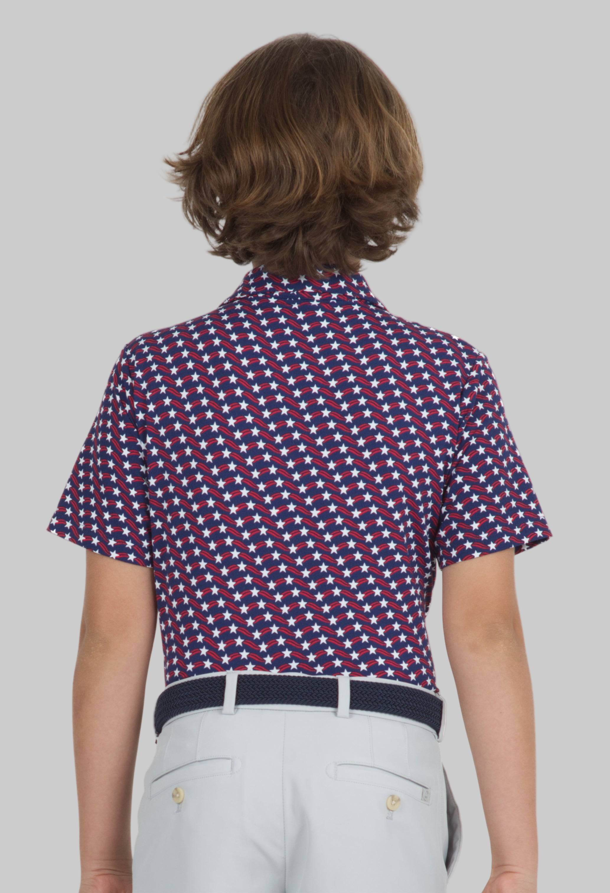 Youth Waving Stars & Stripes Print Short Sleeve Polo