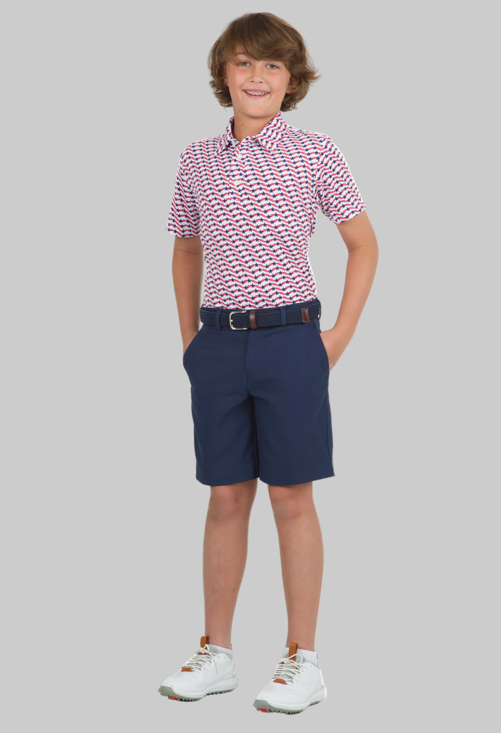 Youth Waving Stars & Stripes Print Short Sleeve Polo