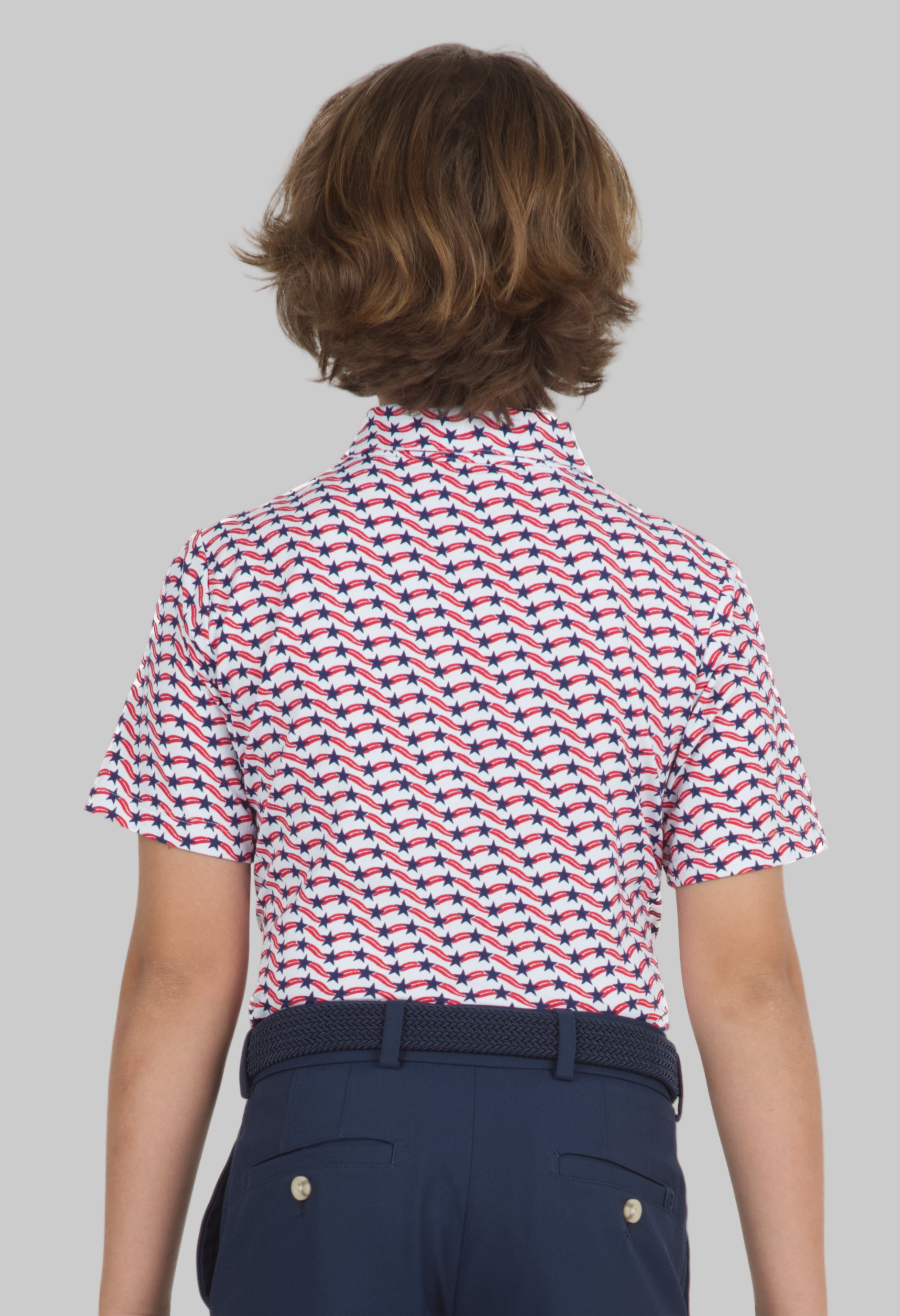 Youth Waving Stars & Stripes Print Short Sleeve Polo