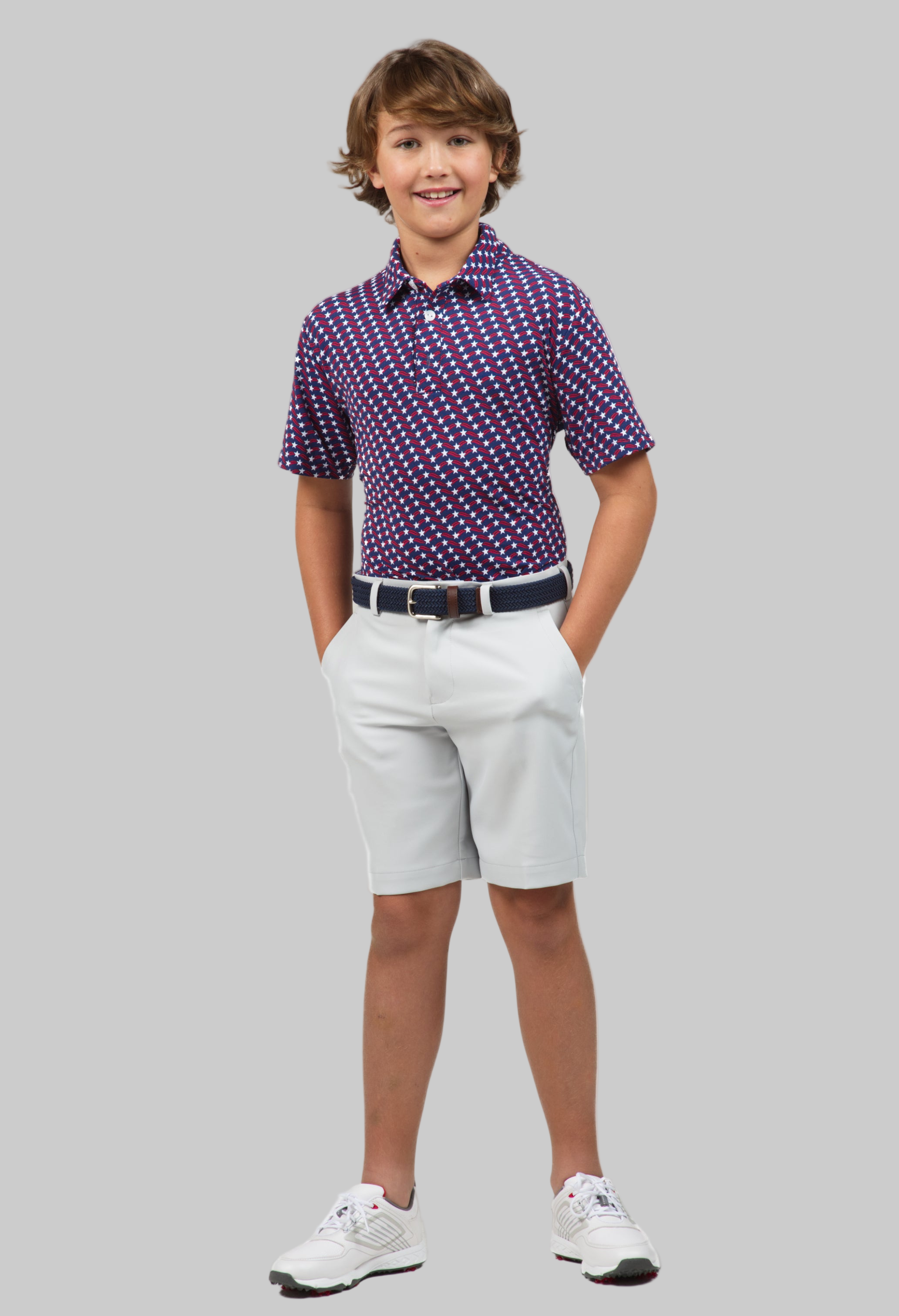 Youth Waving Stars & Stripes Print Short Sleeve Polo