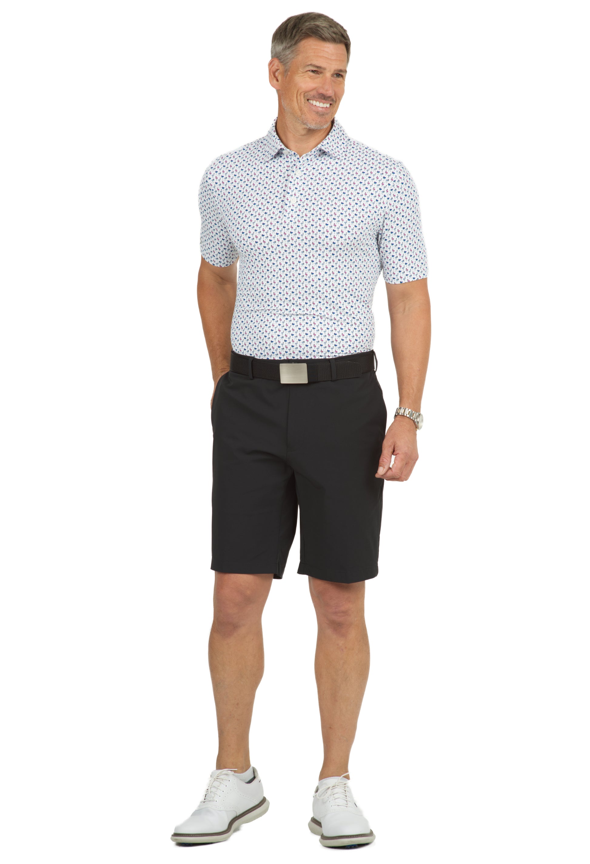IBKÜL - Flamingo's Print Short Sleeve Polo - 94146 (Modern Fit) - Color: Peri/Hot Pink/Blue