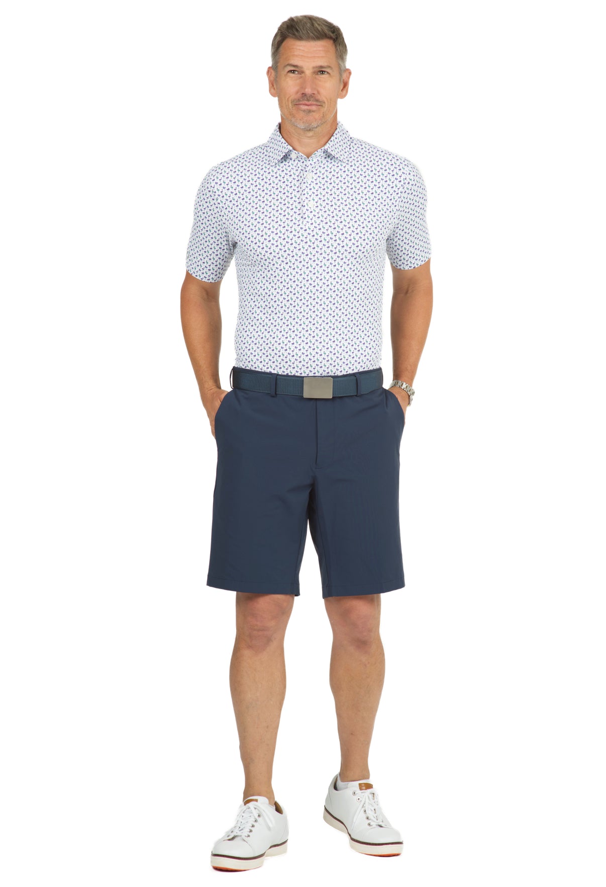 IBKÜL - Flamingo's Print Short Sleeve Polo - 94146 (Modern Fit) - Color: Plum/Green/Lavender