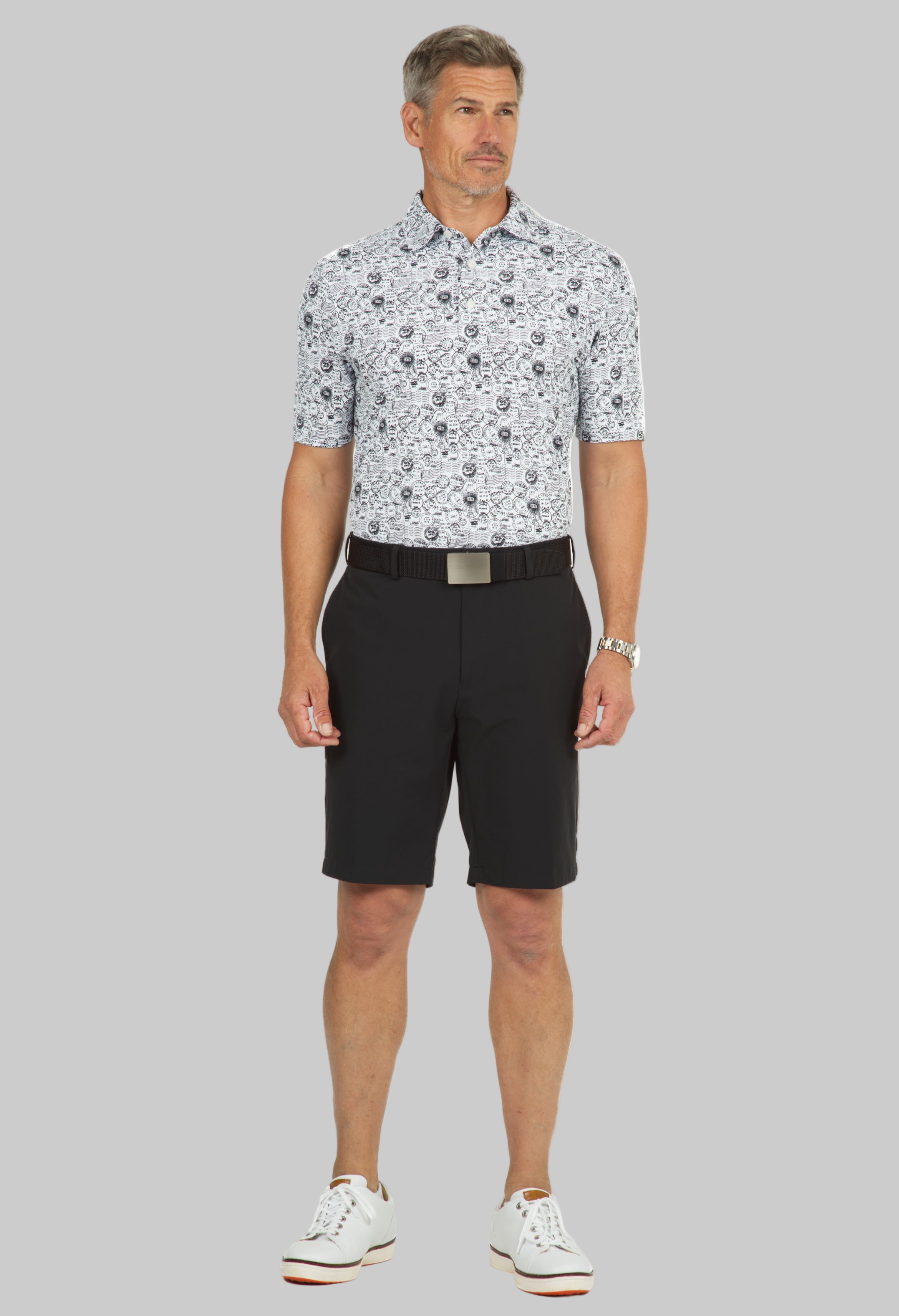 Antique Stamp Print Short Sleeve Polo - 94147 (Modern Fit)