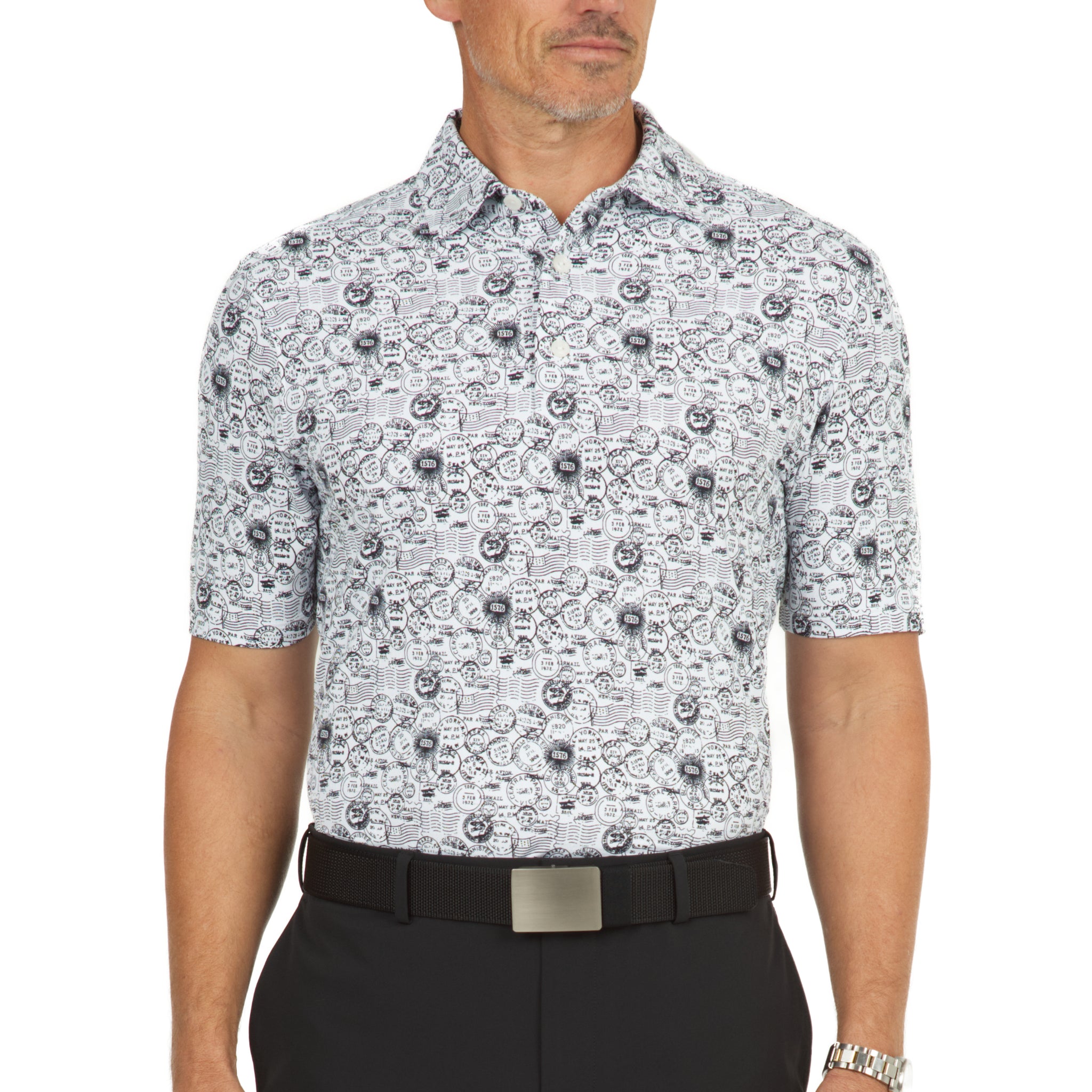 Antique Stamp Print Short Sleeve Polo - 94147 (Modern Fit)