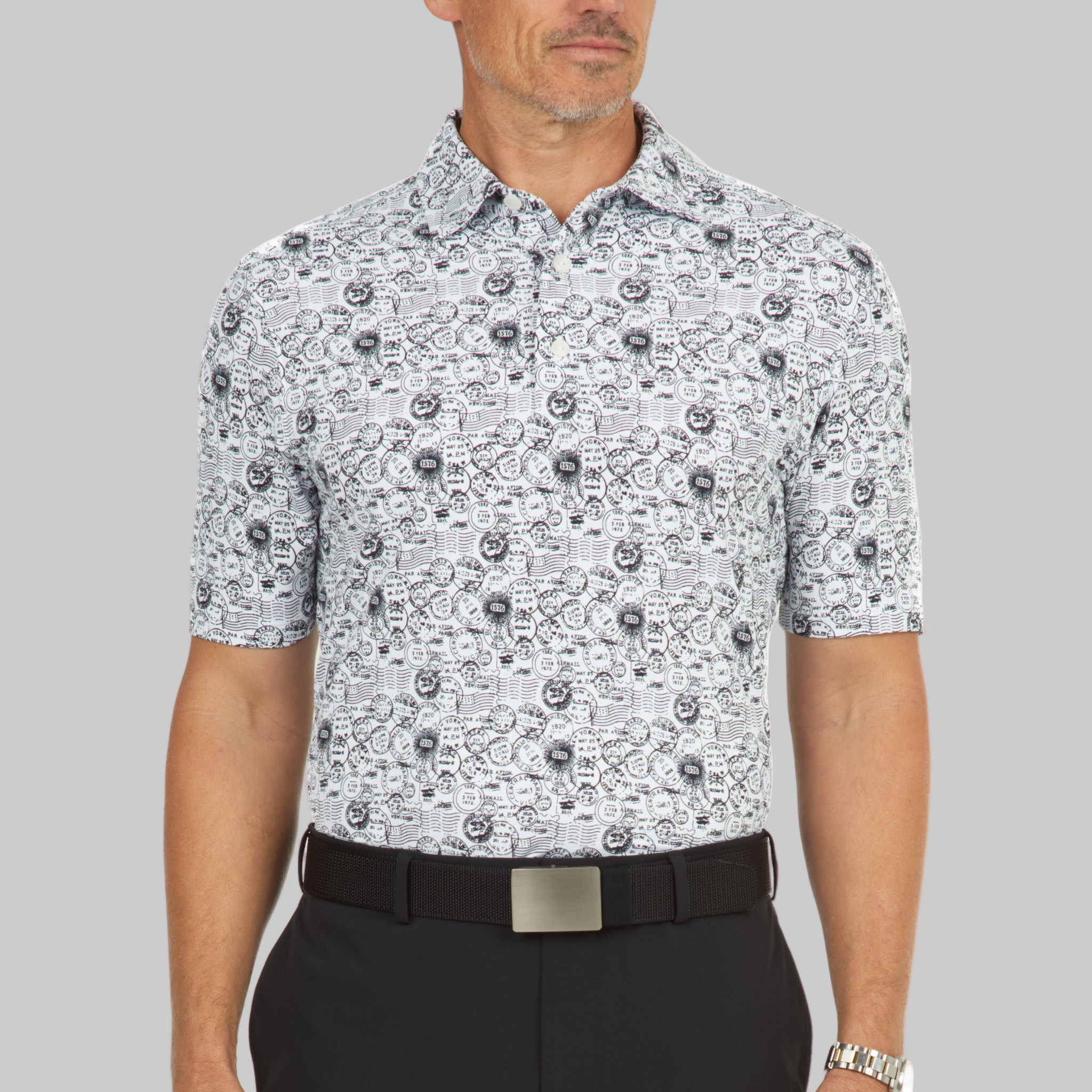 Antique Stamp Print Short Sleeve Polo - 94147 (Modern Fit)