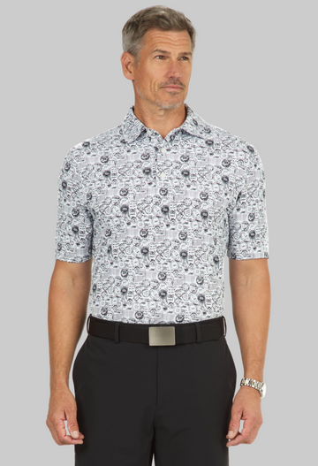 Antique Stamp Print Short Sleeve Polo - 94147 (Modern Fit)