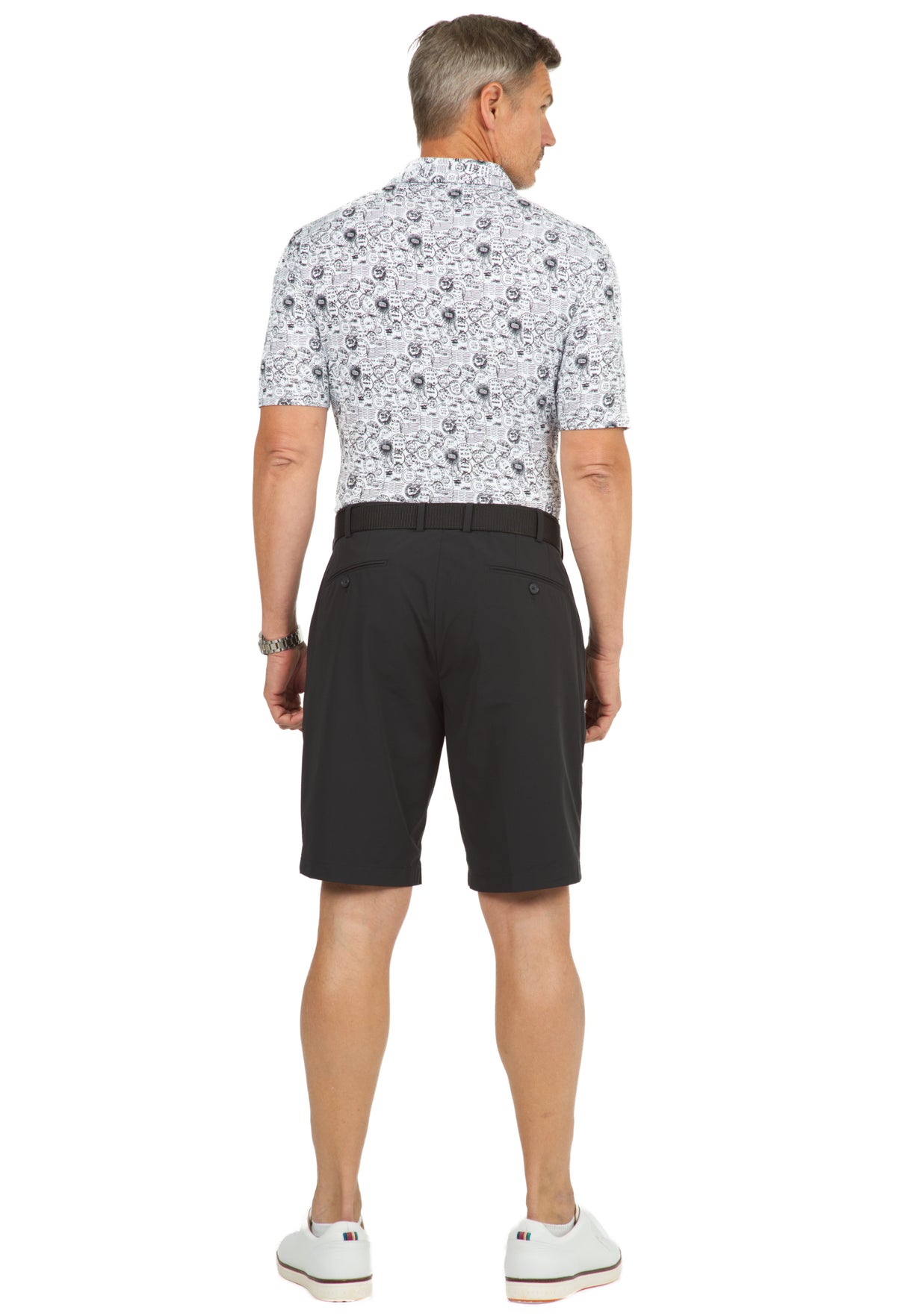 IBKÜL - Antique Stamp Print Short Sleeve Polo - 94147 (Modern Fit) - Color: Black/White