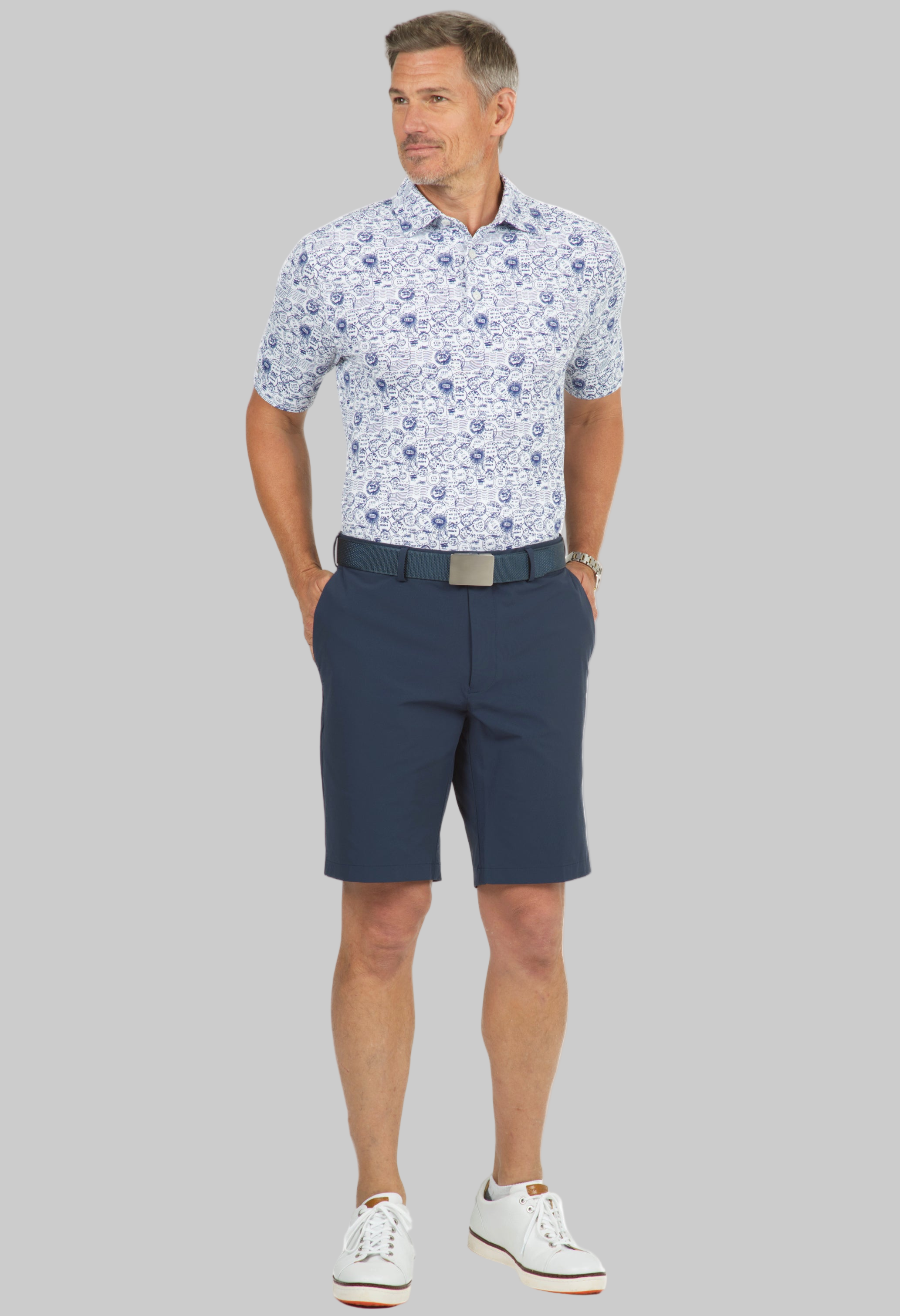 Antique Stamp Print Short Sleeve Polo - 94147 (Modern Fit)
