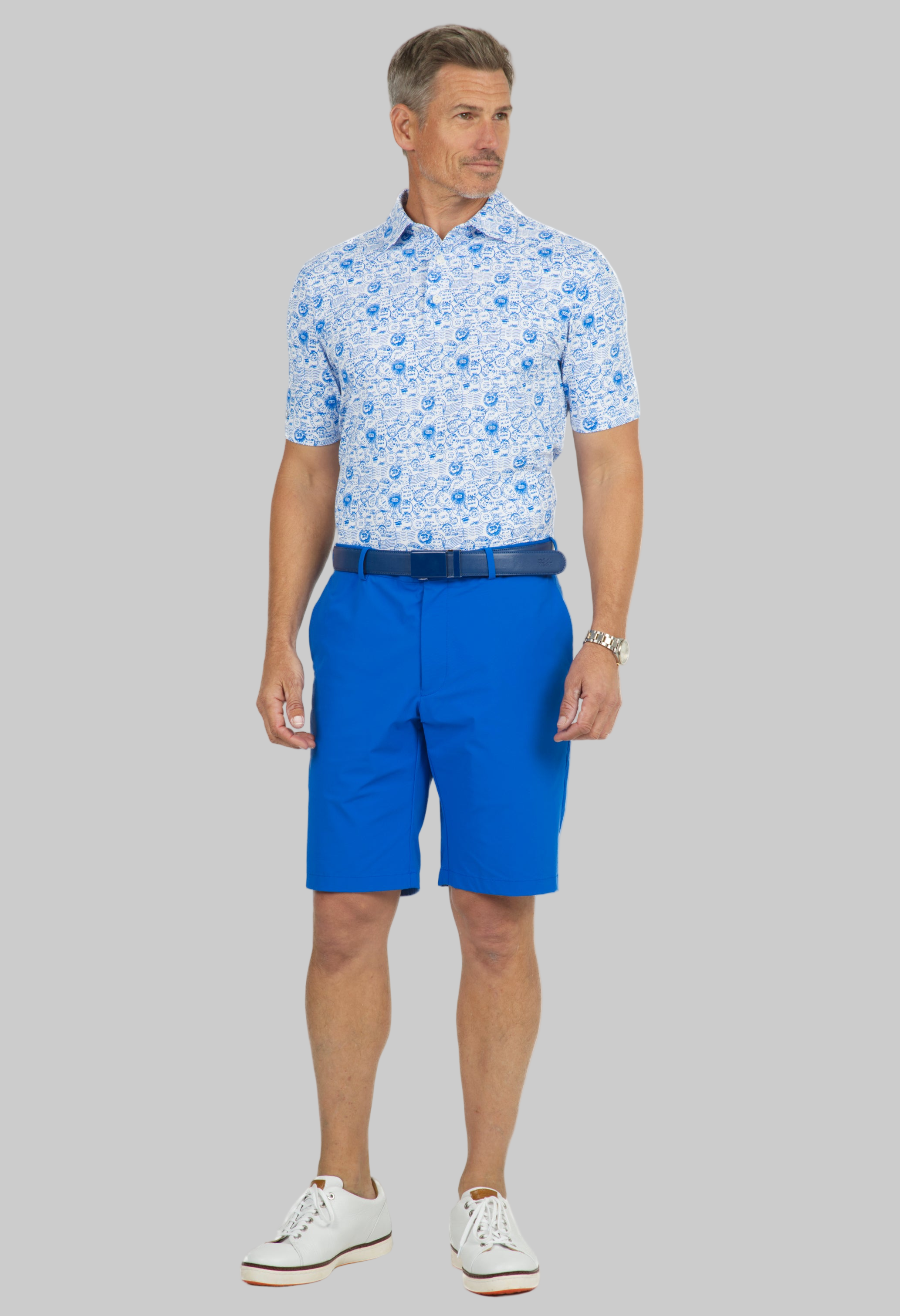 Antique Stamp Print Short Sleeve Polo - 94147 (Modern Fit)