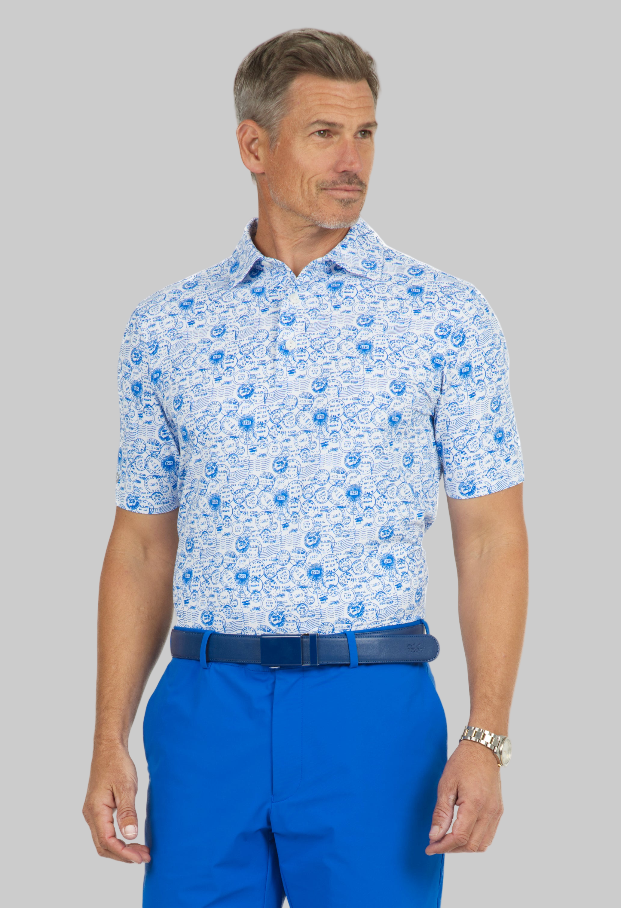 Antique Stamp Print Short Sleeve Polo - 94147 (Modern Fit)
