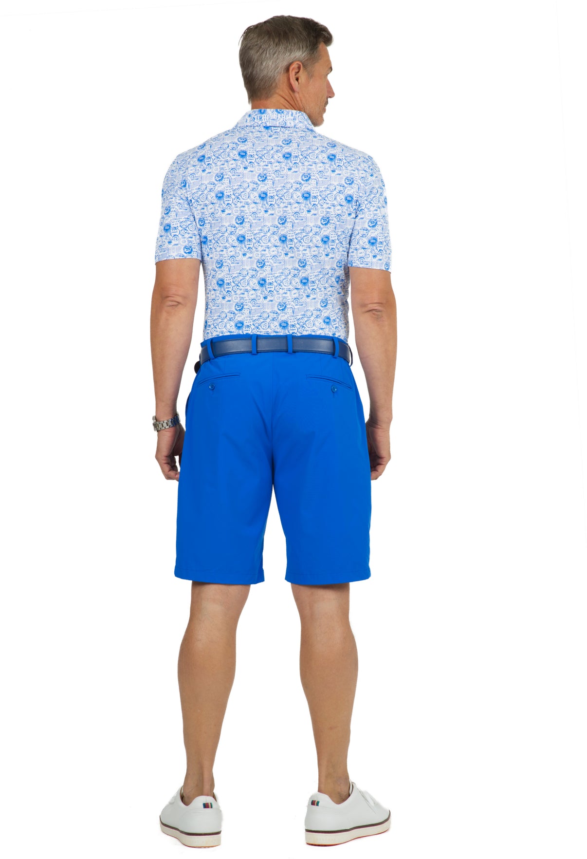 IBKÜL - Antique Stamp Print Short Sleeve Polo - 94147 (Modern Fit) - Color: Royal/White