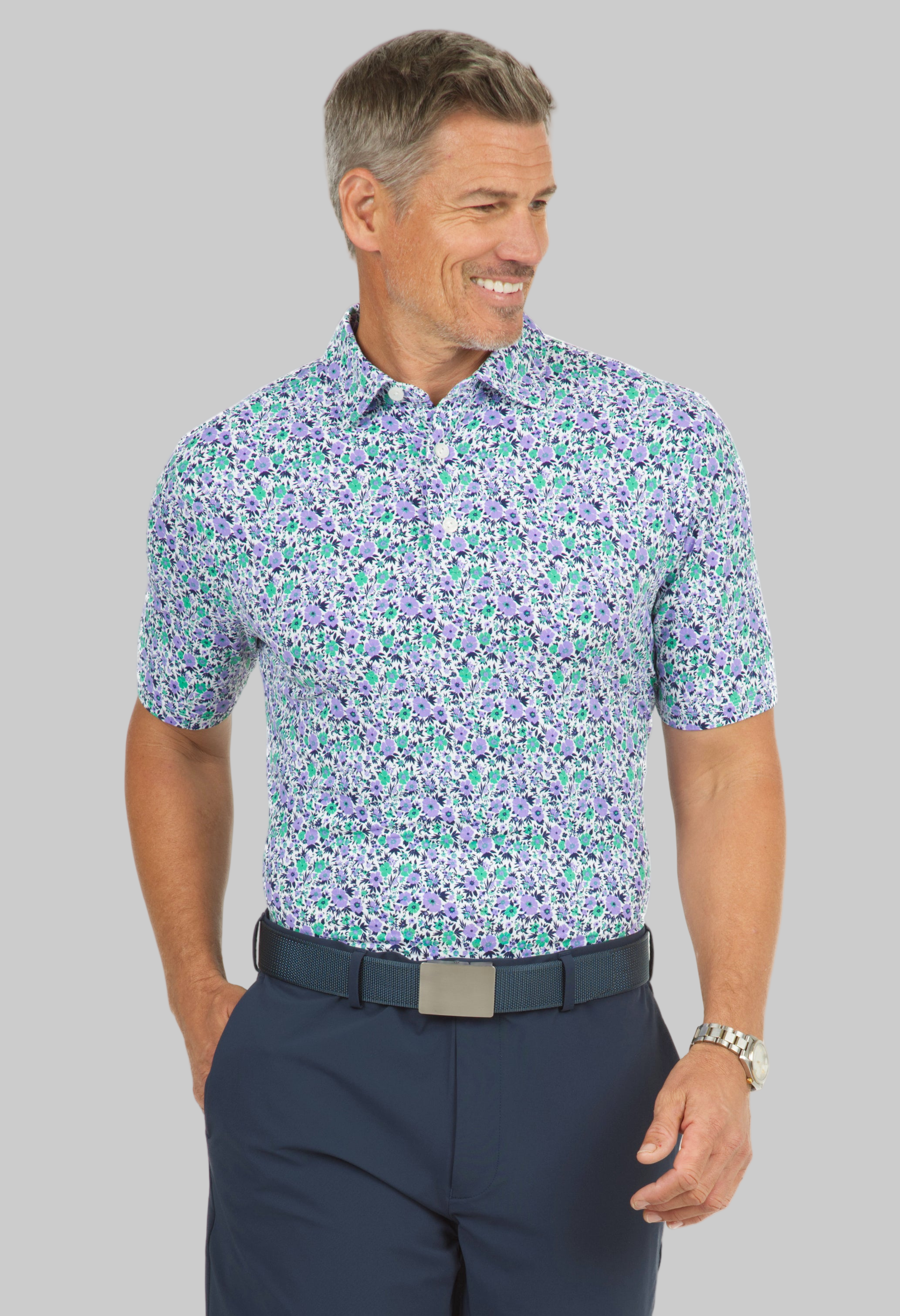Flower Power Print Short Sleeve Polo - 94148 (Modern Fit)
