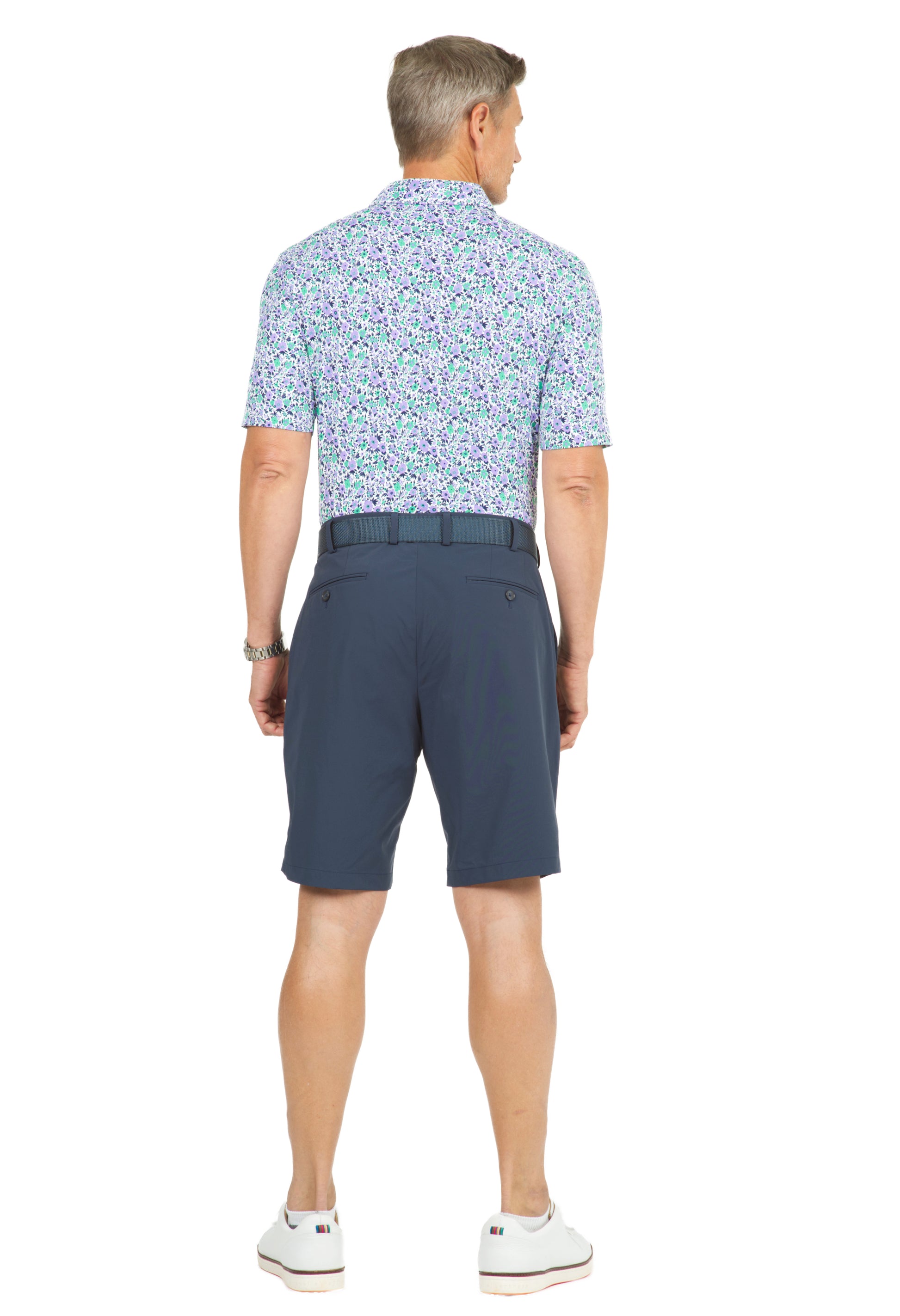 IBKÜL - Flower Power Print Short Sleeve Polo - 94148 (Modern Fit) - Color: Lavender/Navy/Green