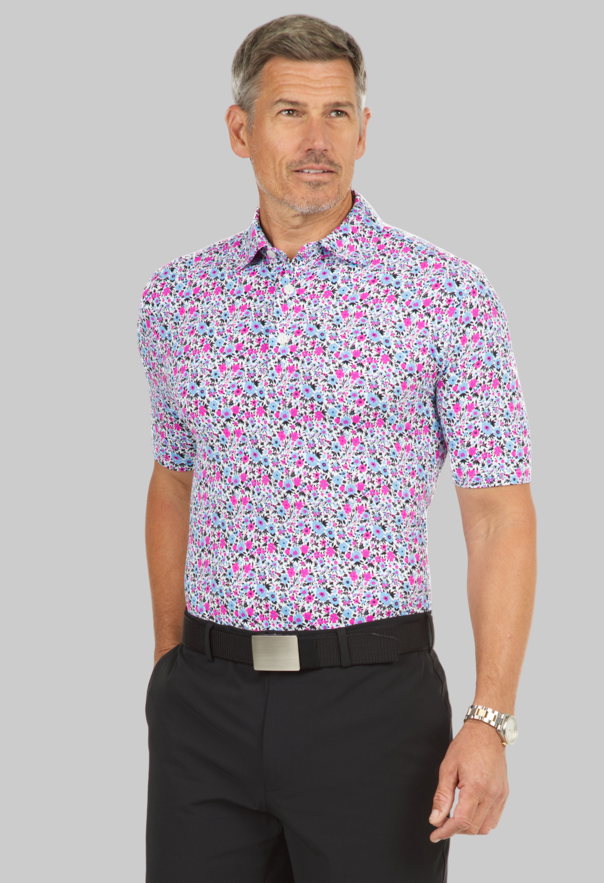 Flower Power Print Short Sleeve Polo - 94148 (Modern Fit)