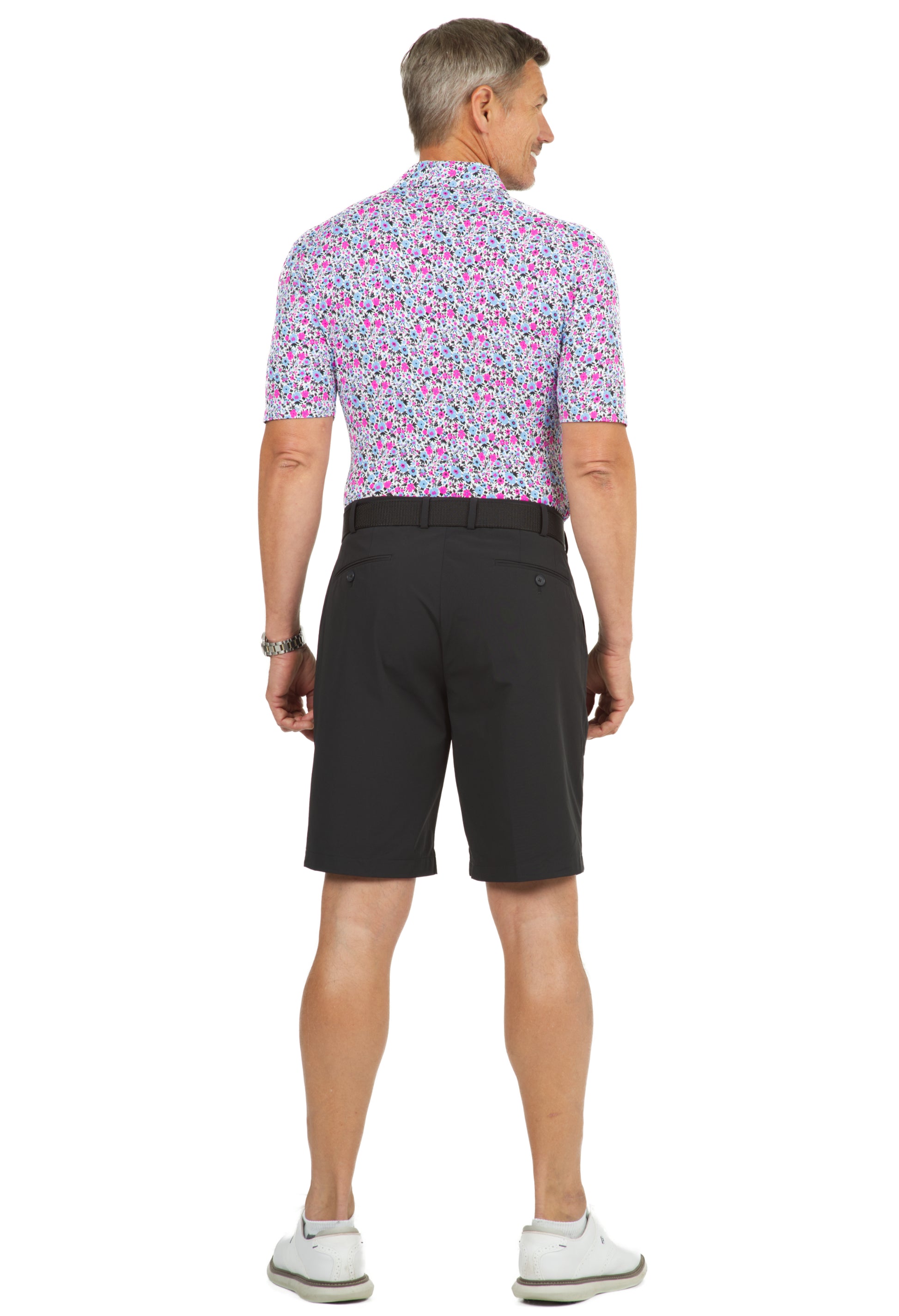 IBKÜL - Flower Power Print Short Sleeve Polo - 94148 (Modern Fit) - Color: White/Peri/Black