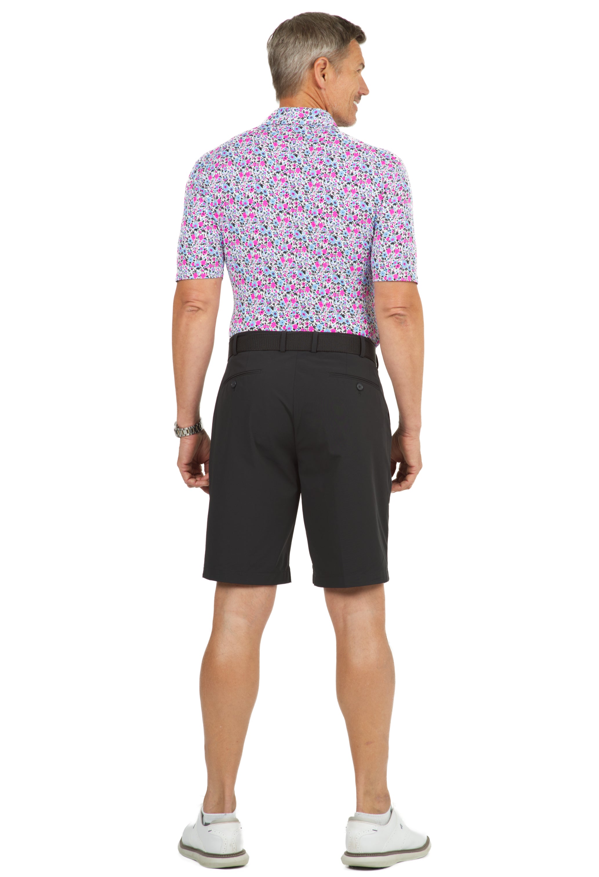 IBKÜL - Flower Power Print Short Sleeve Polo - 94148 (Modern Fit) - Color: White/Peri/Black