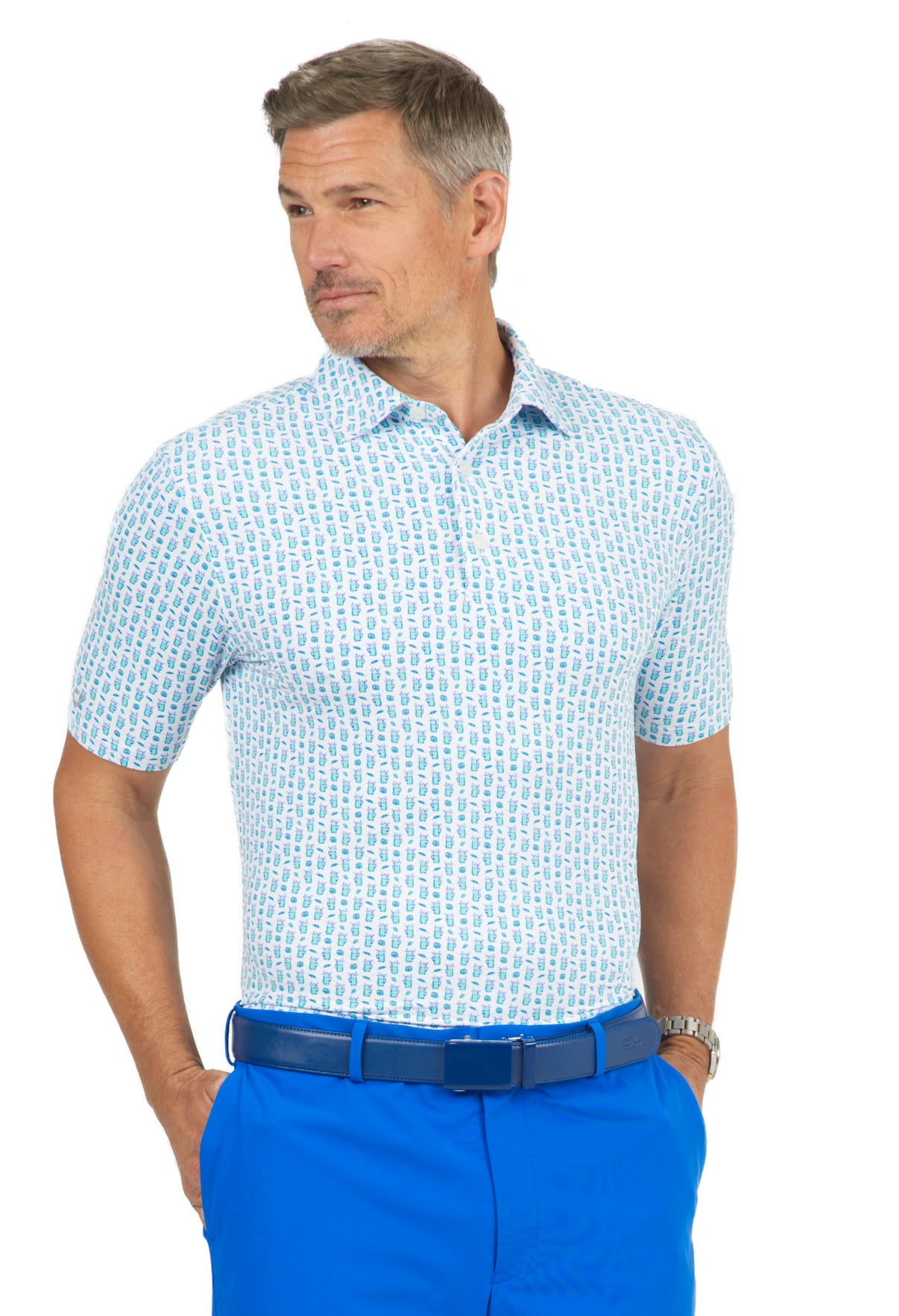 IBKÜL - Beer & Pretzels Print Short Sleeve Polo - 94149 (Modern Fit) - Color: Jade/Royal