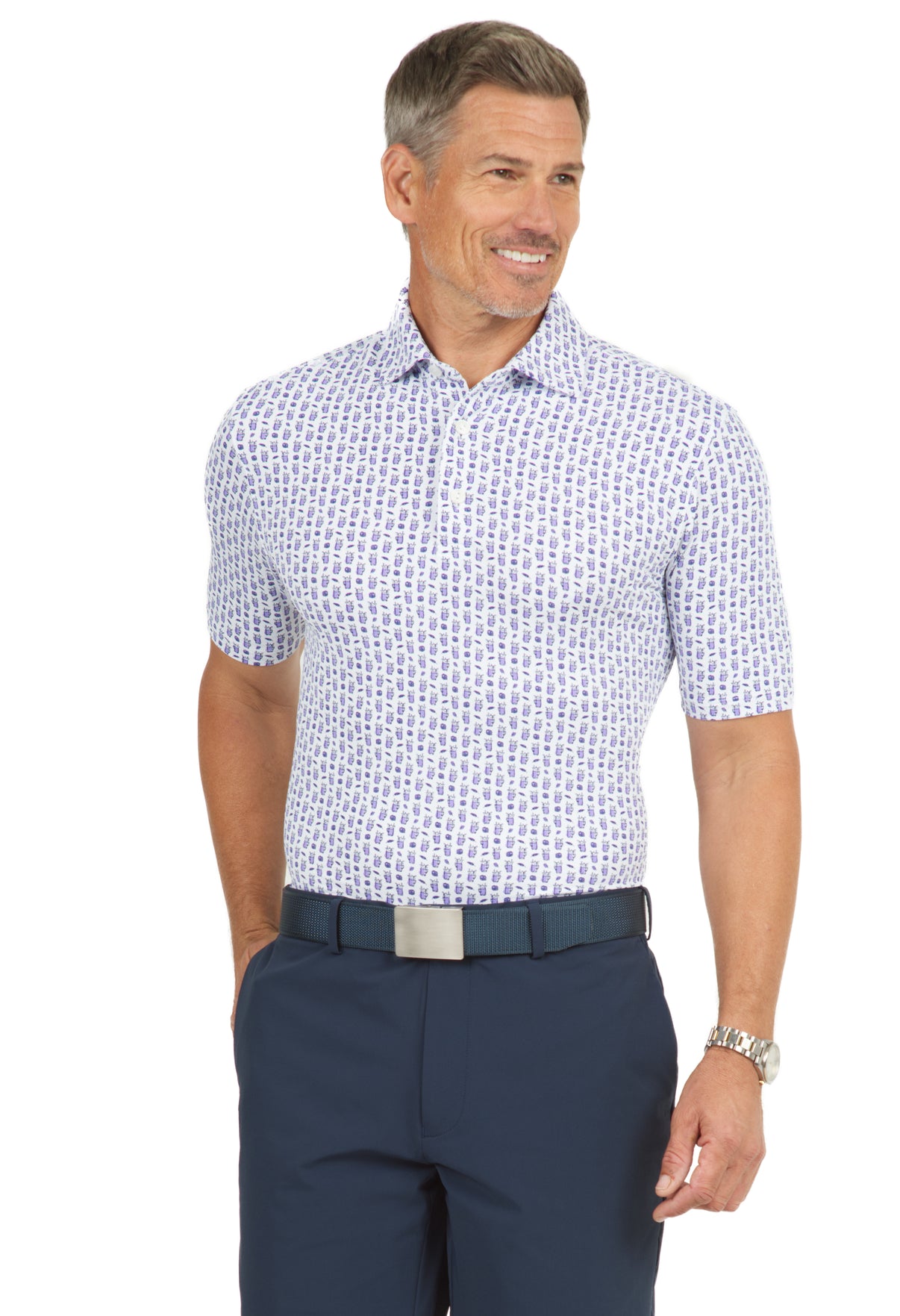 IBKÜL - Beer & Pretzels Print Short Sleeve Polo - 94149 (Modern Fit) - Color: Lavender/Navy