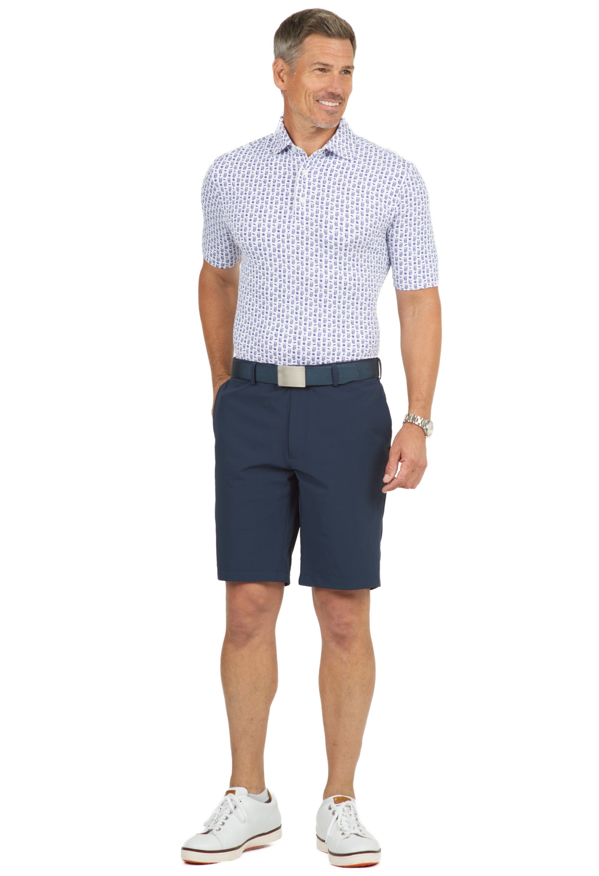 IBKÜL - Beer & Pretzels Print Short Sleeve Polo - 94149 (Modern Fit) - Color: Lavender/Navy