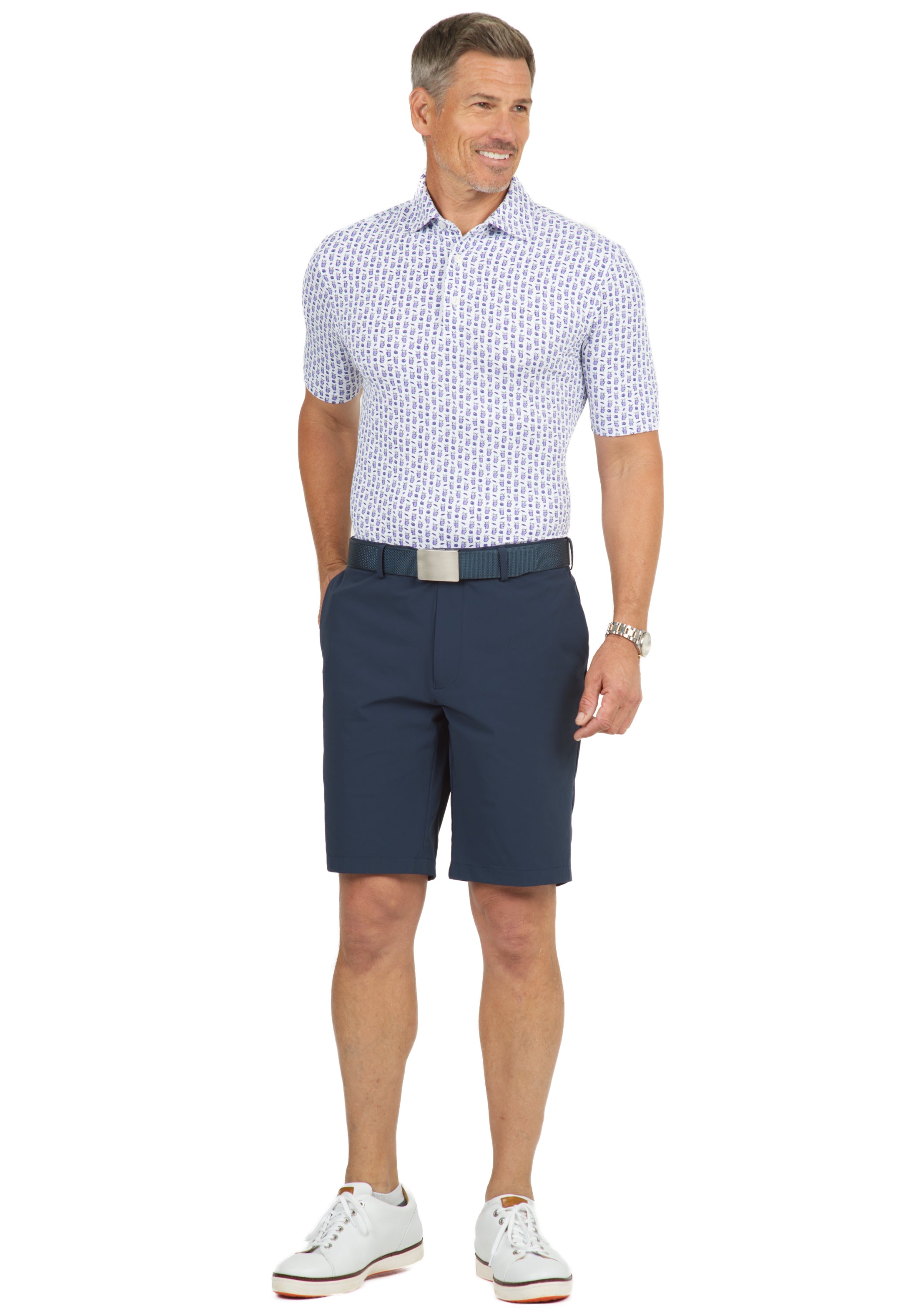 IBKÜL - Beer & Pretzels Print Short Sleeve Polo - 94149 (Modern Fit) - Color: Lavender/Navy