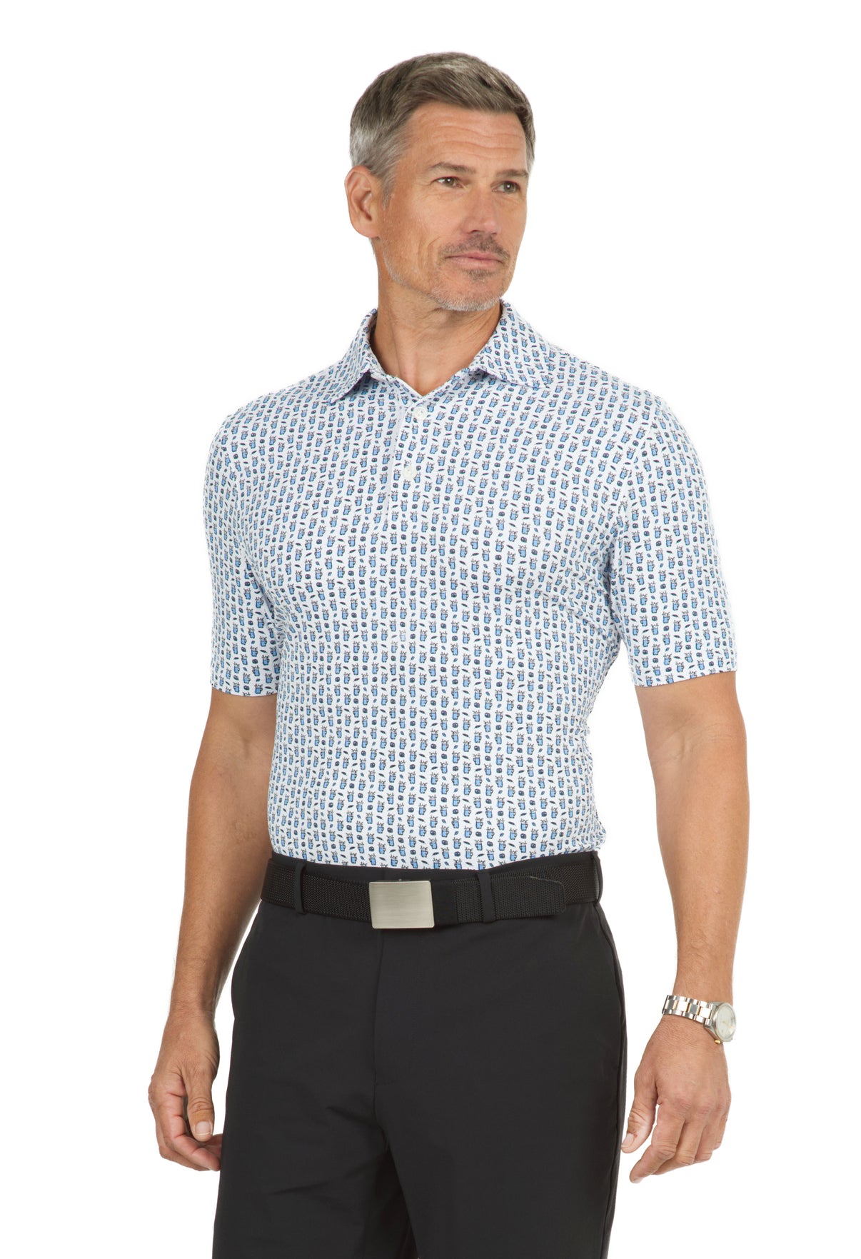 IBKÜL - Beer & Pretzels Print Short Sleeve Polo - 94149 (Modern Fit) - Color: Peri/Black