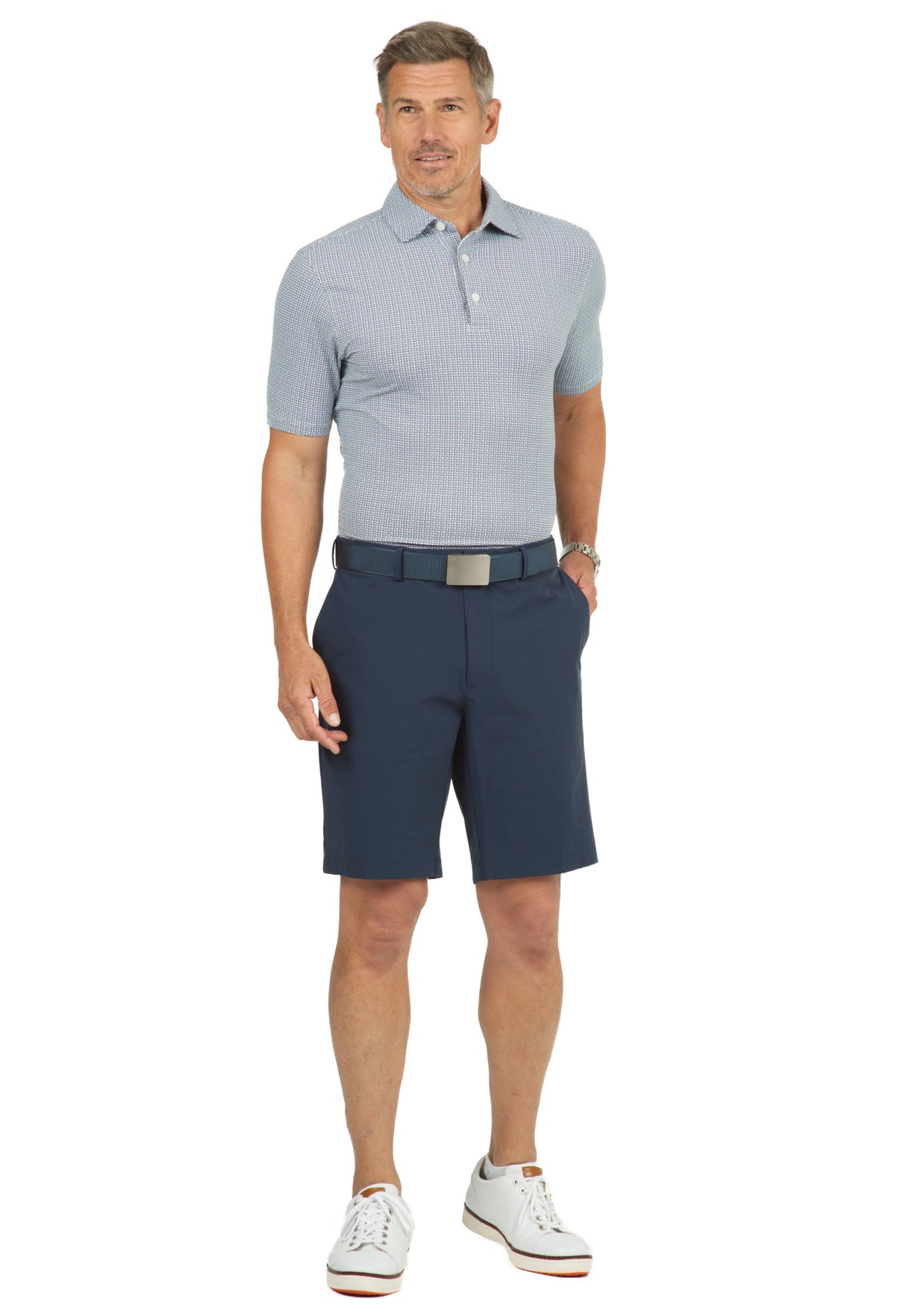 IBKÜL - Circle Grid Print Short Sleeve Polo – 94150 (Modern Fit) - Color: Black/White/Peri