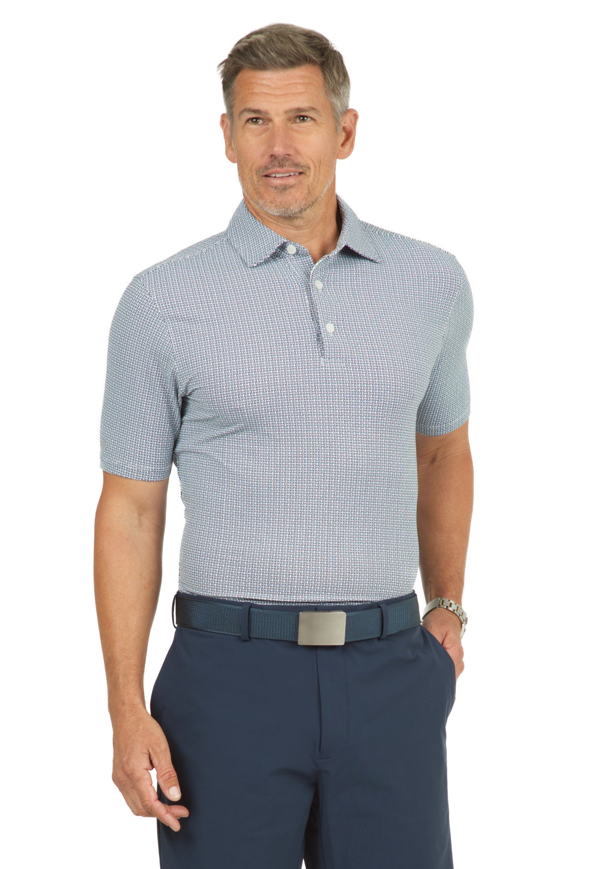 IBKÜL - Circle Grid Print Short Sleeve Polo – 94150 (Modern Fit) - Color: Black/White/Peri