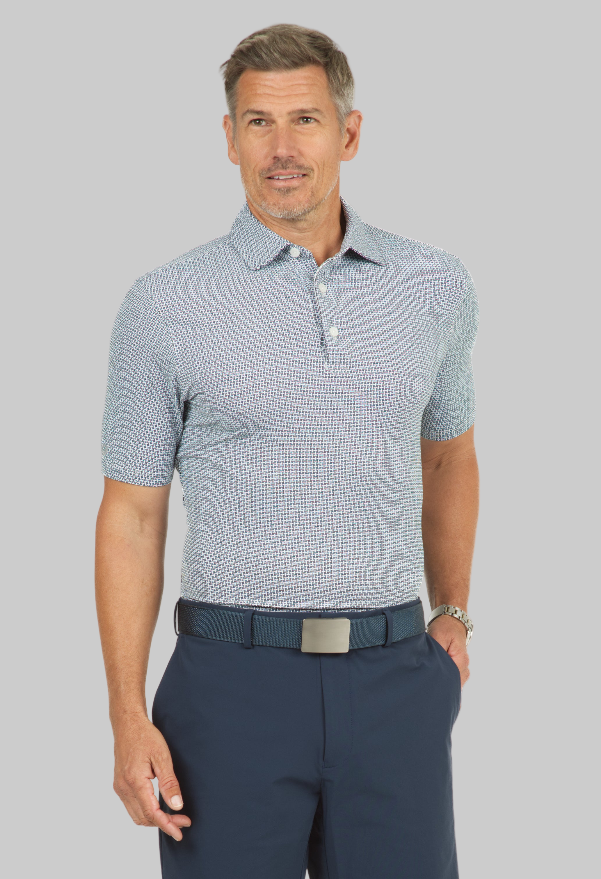 Circle Grid Print Short Sleeve Polo – 94150 (Modern Fit)