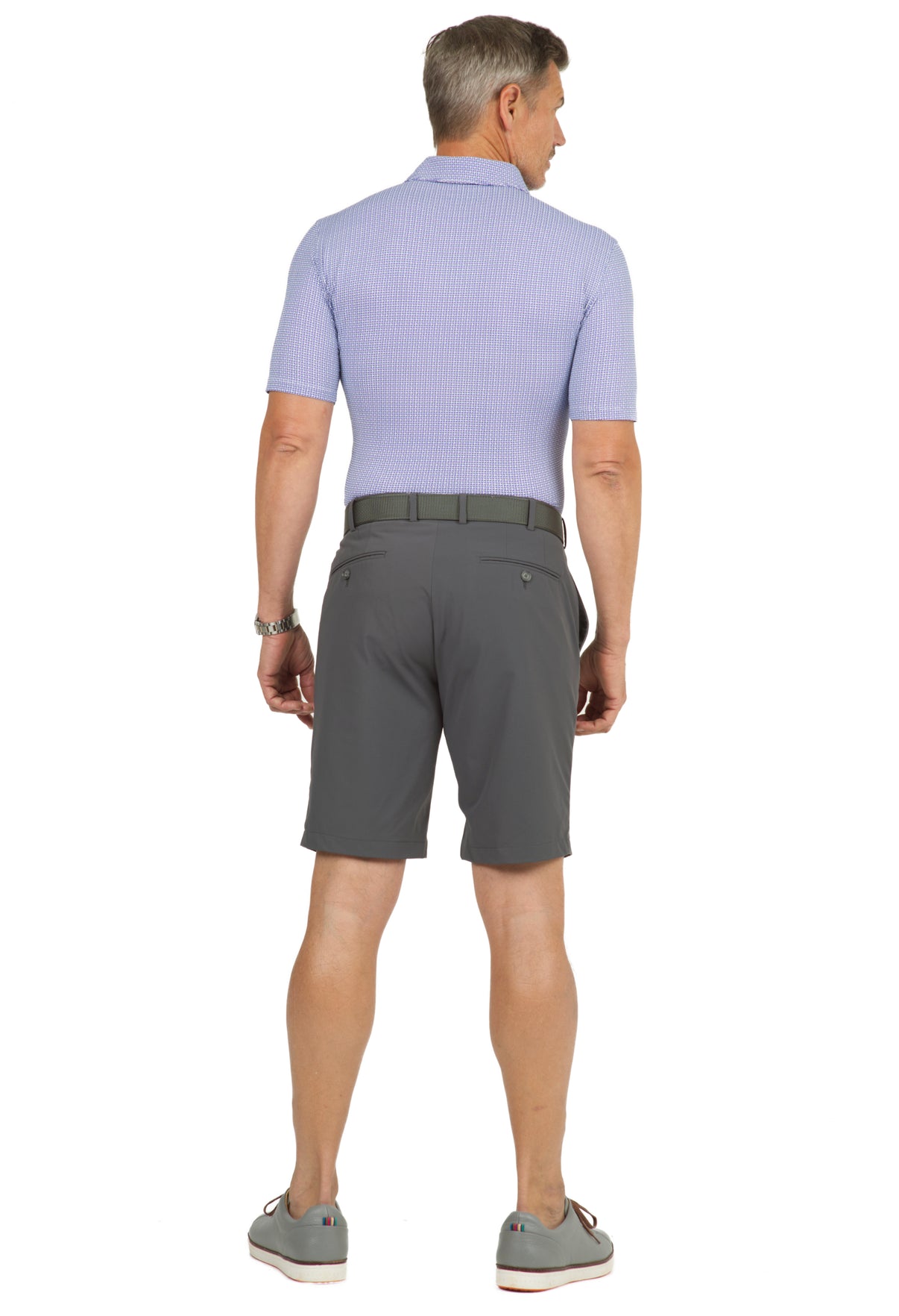 IBKÜL - Circle Grid Print Short Sleeve Polo – 94150 (Modern Fit) - Color: Navy/White/Lavender