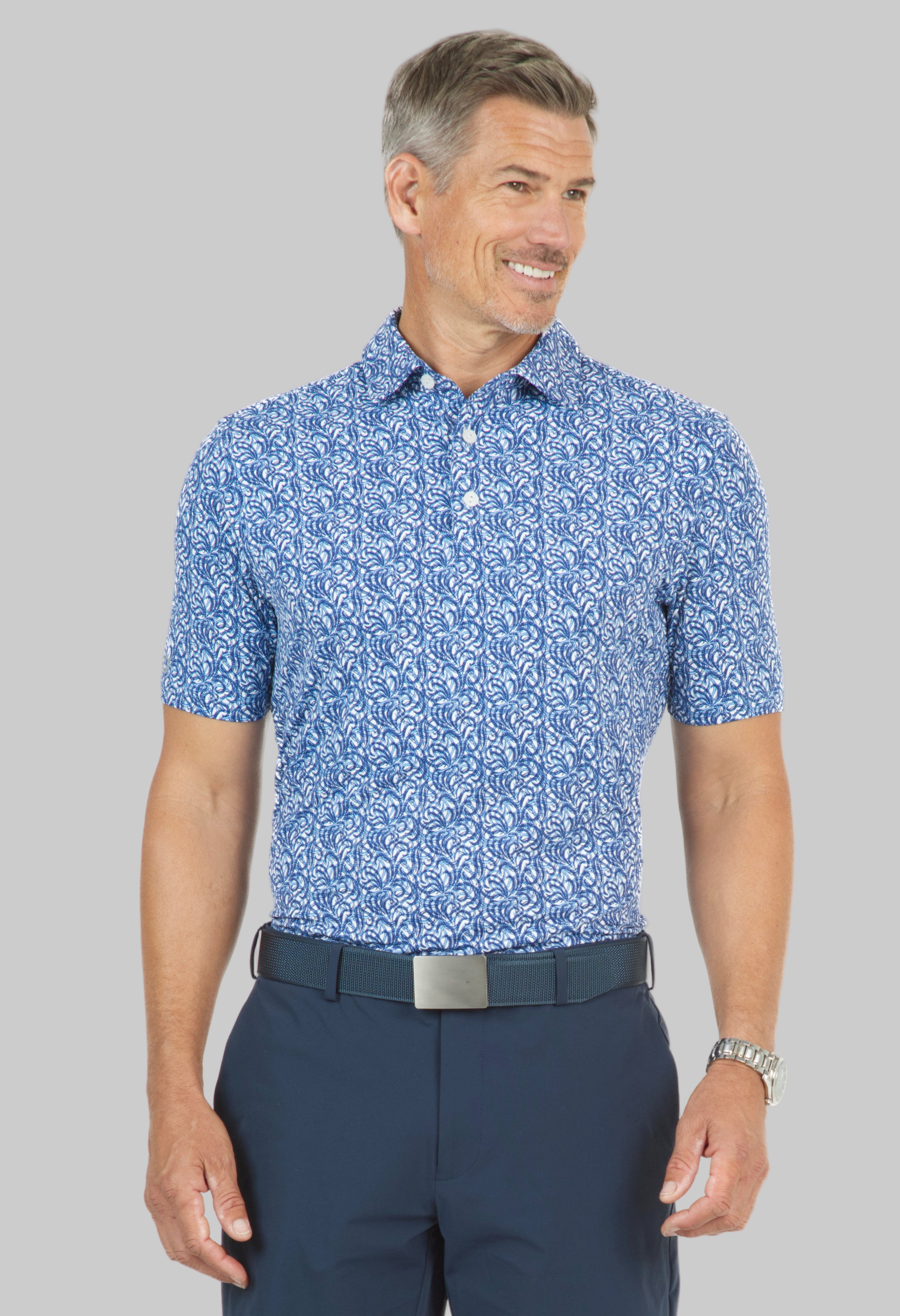 Seaweed Print Short Sleeve Polo – 94151 (Modern Fit)