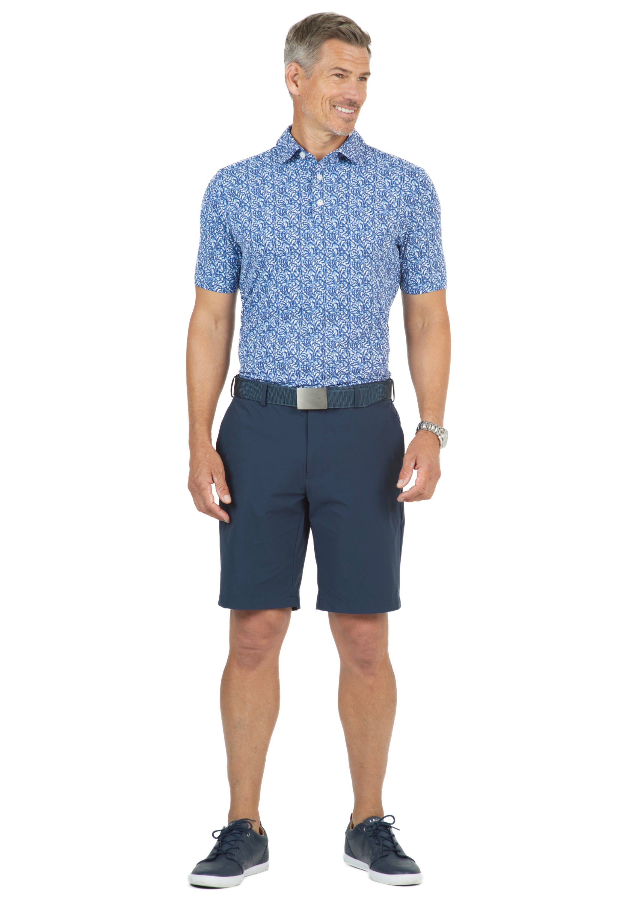 IBKÜL - Seaweed Print Short Sleeve Polo – 94151 (Modern Fit) - Color: Peri/Navy
