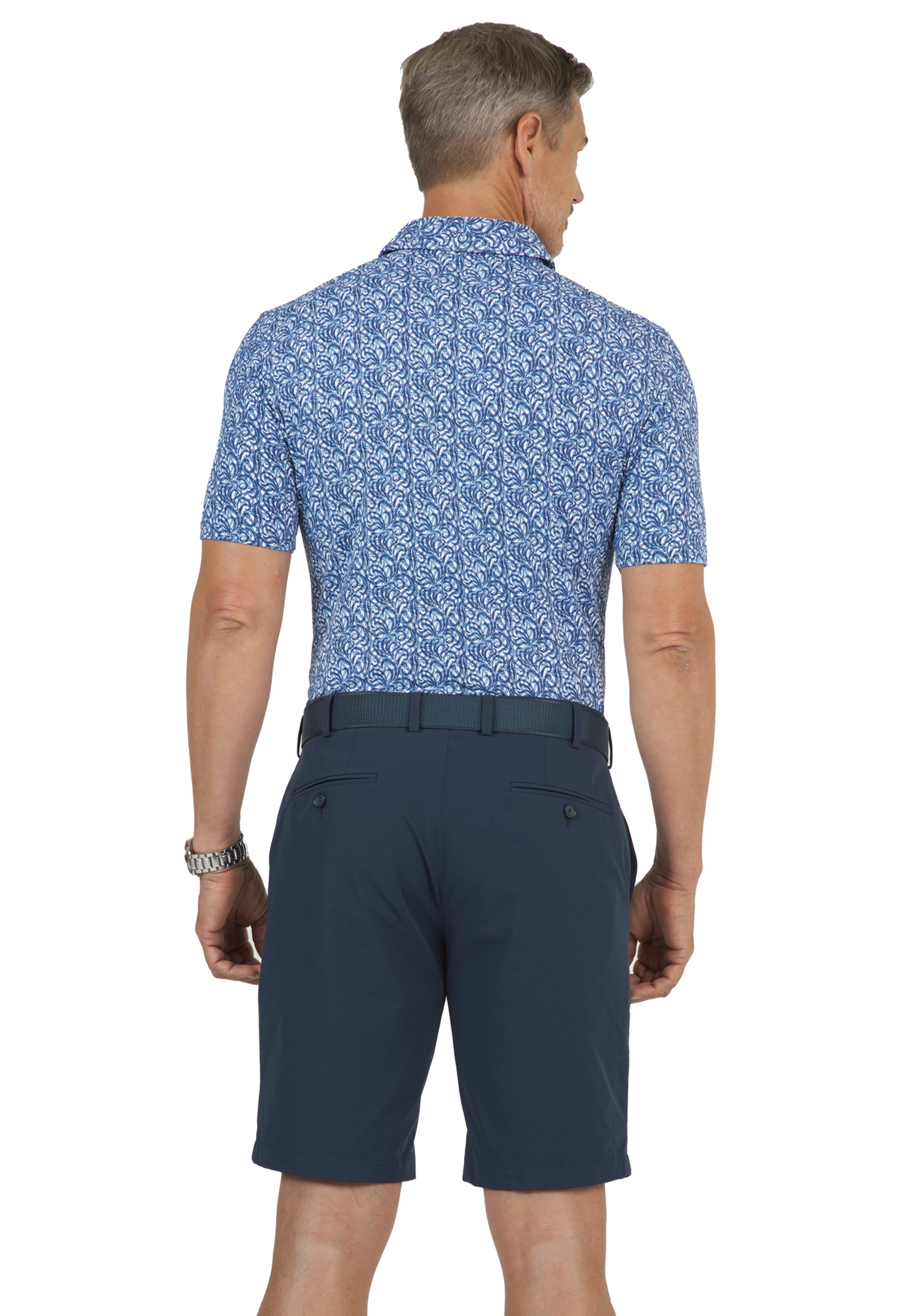 IBKÜL - Seaweed Print Short Sleeve Polo – 94151 (Modern Fit) - Color: Peri/Navy