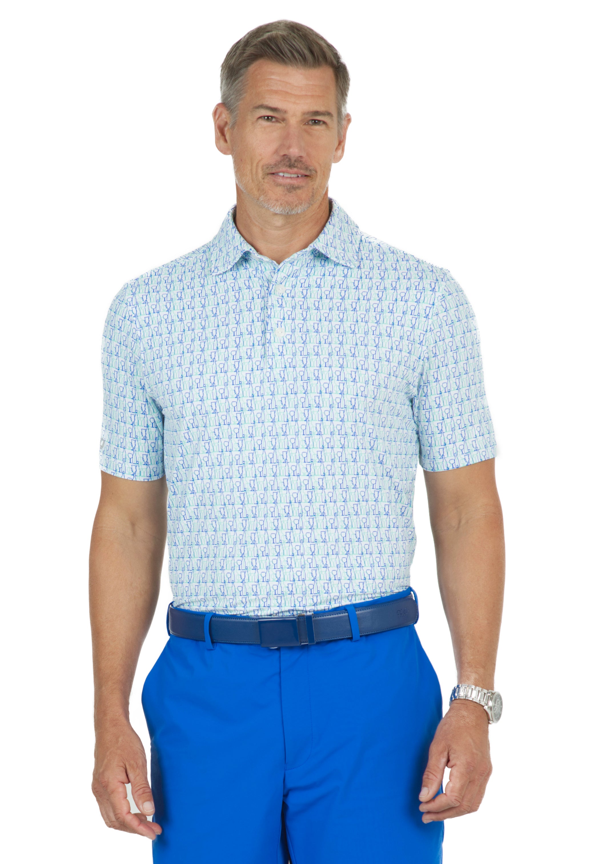 IBKÜL - Happy Hour Print Short Sleeve Polo – 94152 (Modern Fit) - Color: Mint/Royal