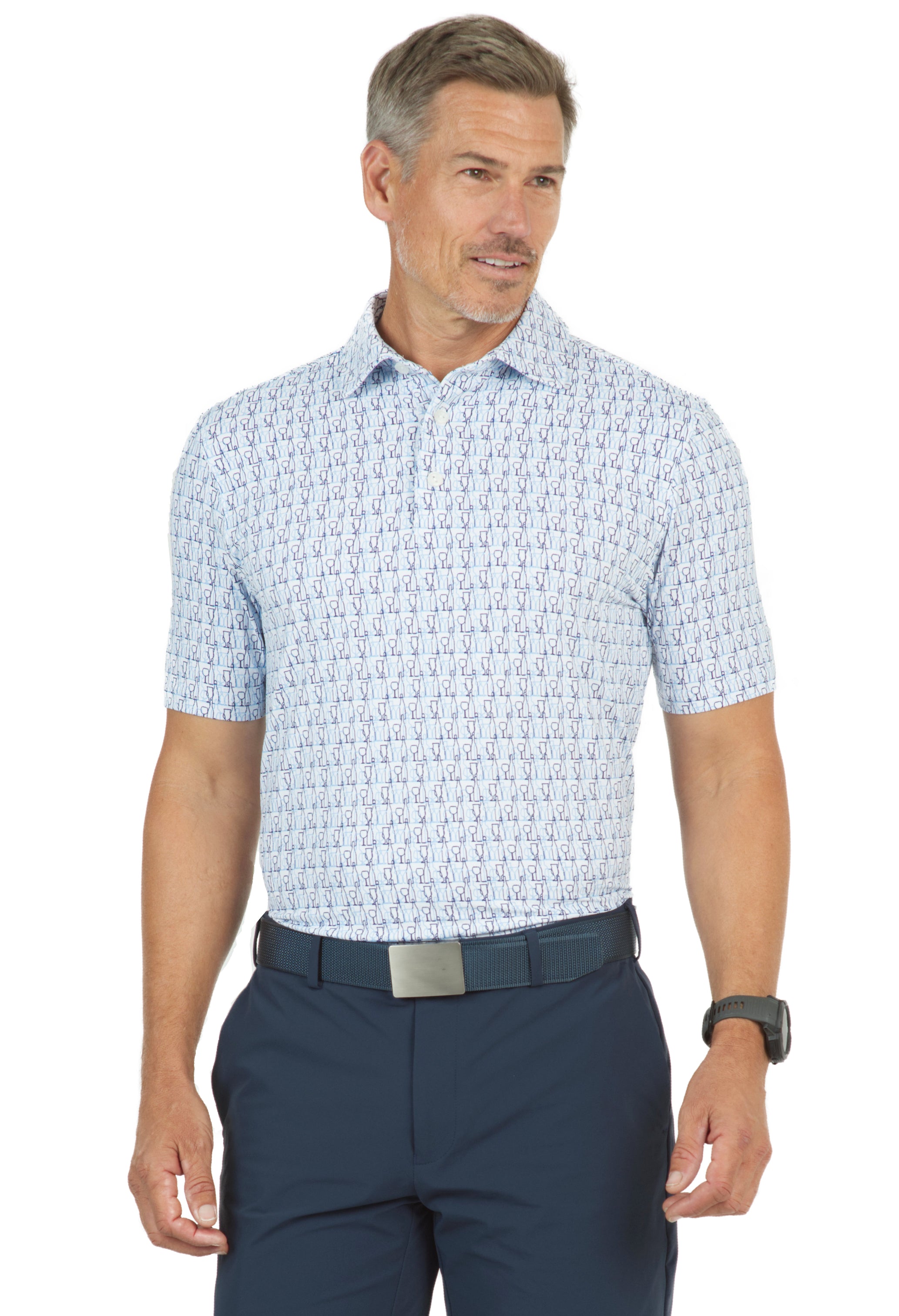 IBKÜL - Happy Hour Print Short Sleeve Polo – 94152 (Modern Fit) - Color: Peri/Navy