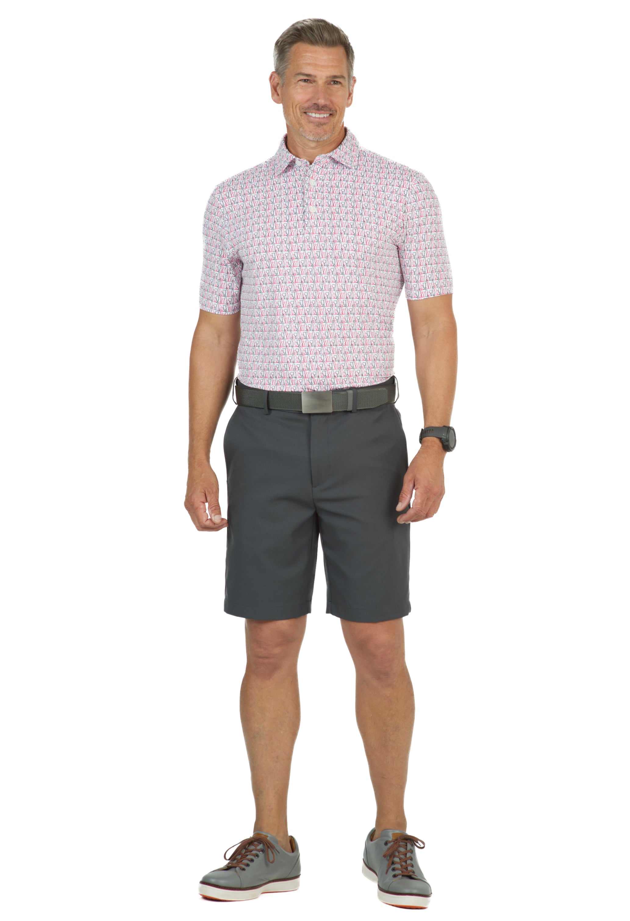 IBKÜL - Happy Hour Print Short Sleeve Polo – 94152 (Modern Fit) - Color: Water/Charcoal
