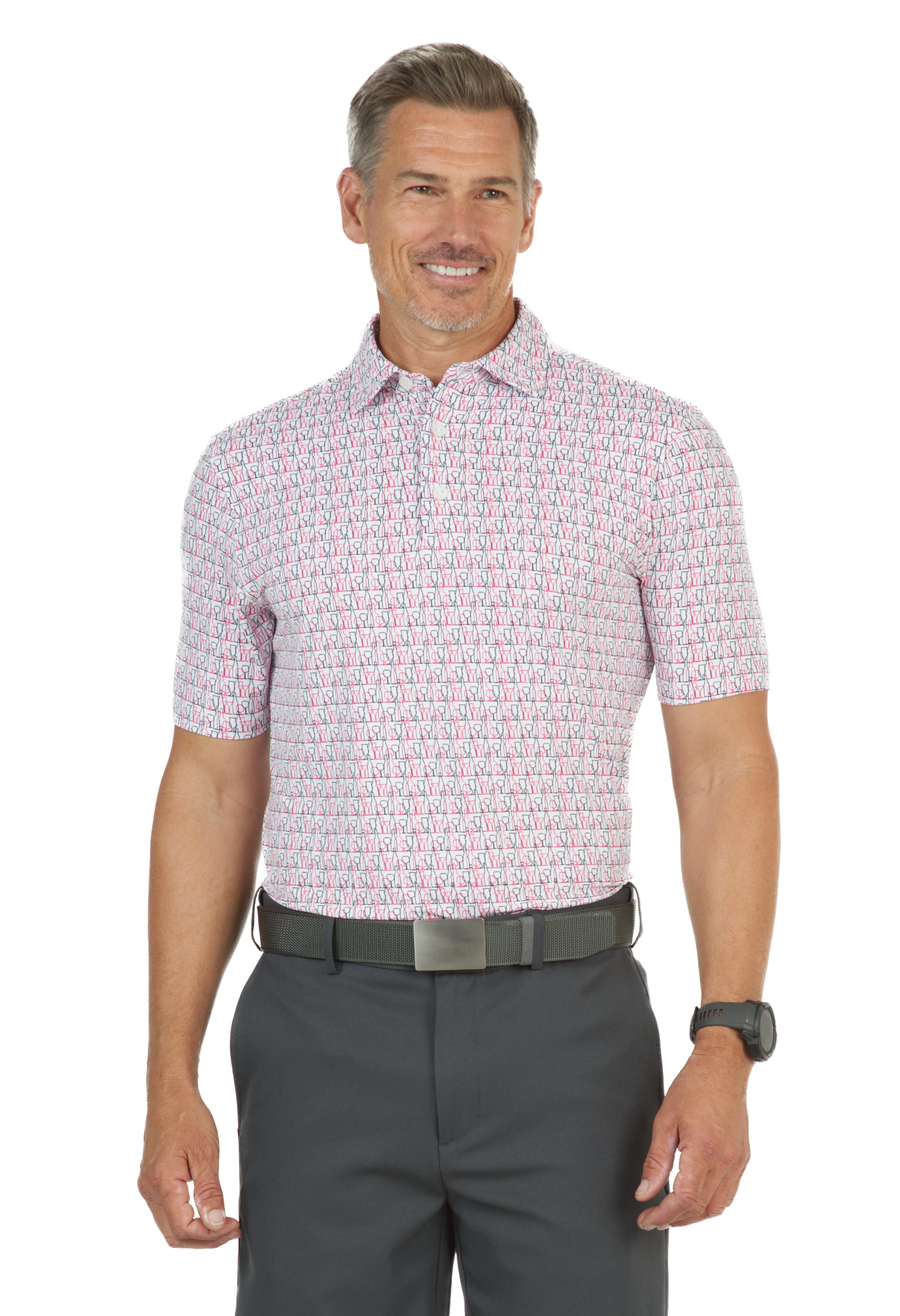 IBKÜL - Happy Hour Print Short Sleeve Polo – 94152 (Modern Fit) - Color: Water/Charcoal