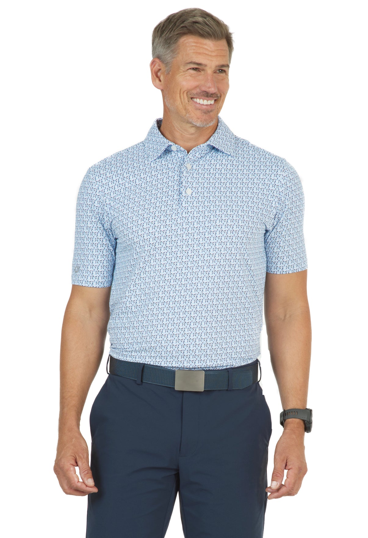 IBKÜL - Petals Print Short Sleeve Polo – 94155 (Modern Fit) - Color: Peri/Navy