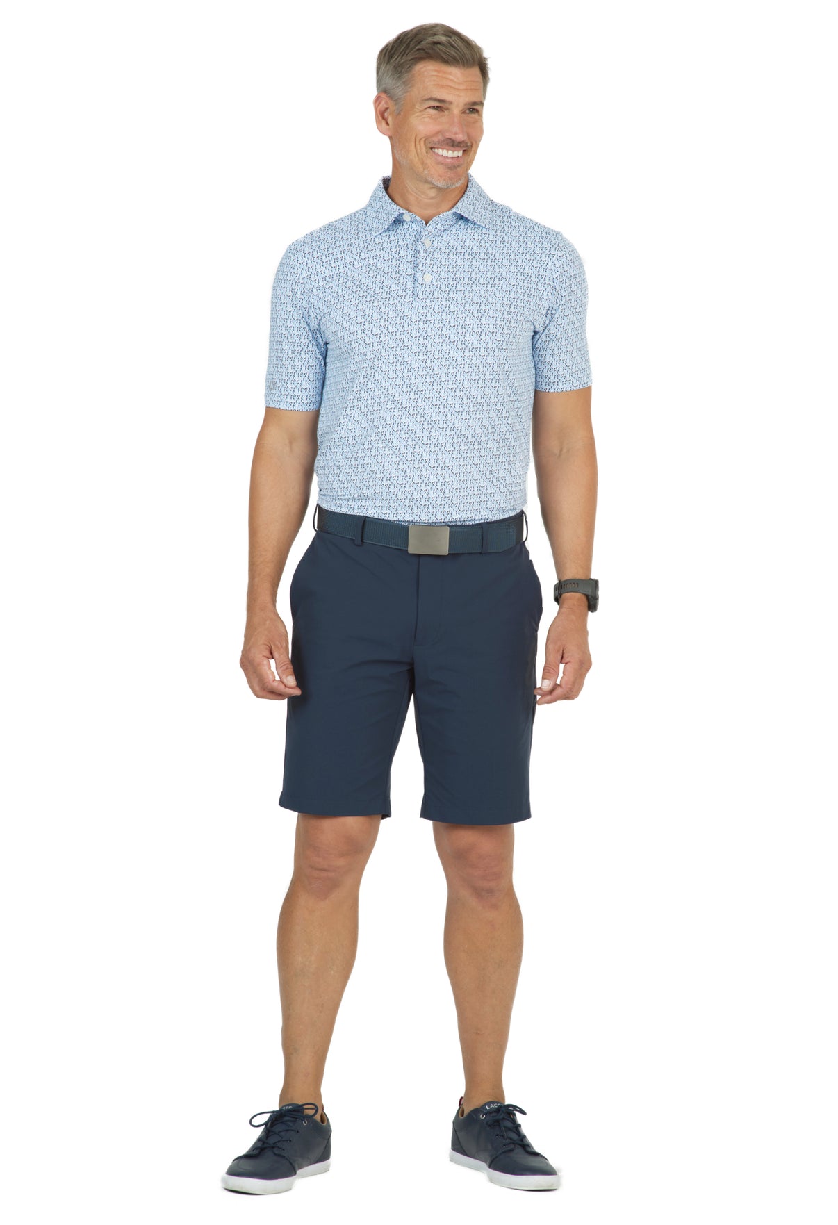 IBKÜL - Petals Print Short Sleeve Polo – 94155 (Modern Fit) - Color: Peri/Navy