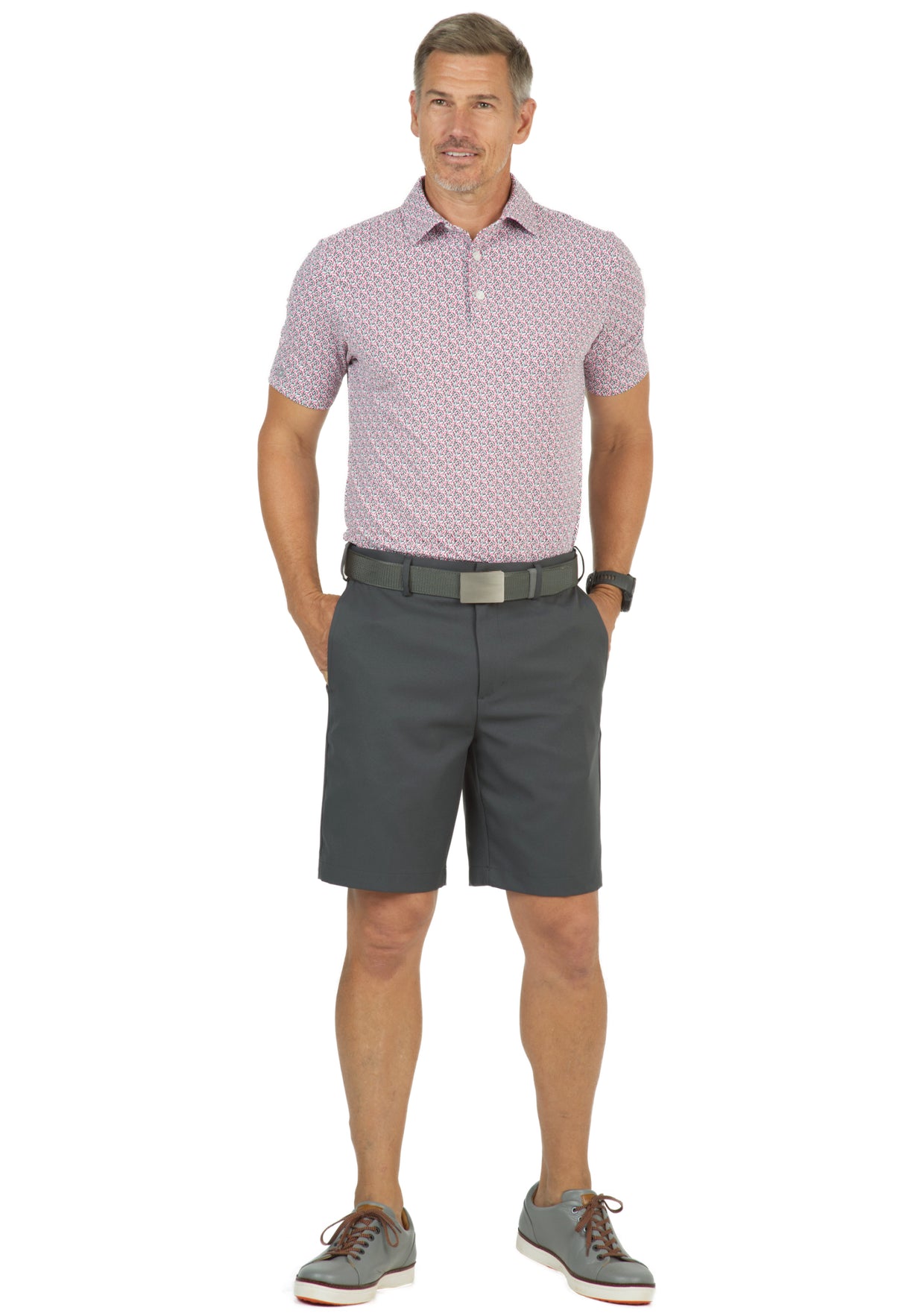 IBKÜL - Petals Print Short Sleeve Polo – 94155 (Modern Fit) - Color: Water/Charcoal