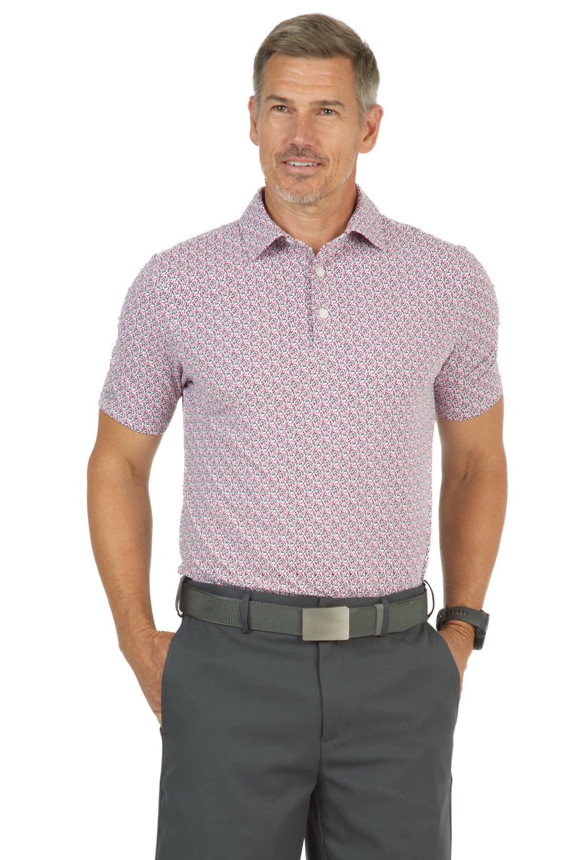 IBKÜL - Petals Print Short Sleeve Polo – 94155 (Modern Fit) - Color: Water/Charcoal