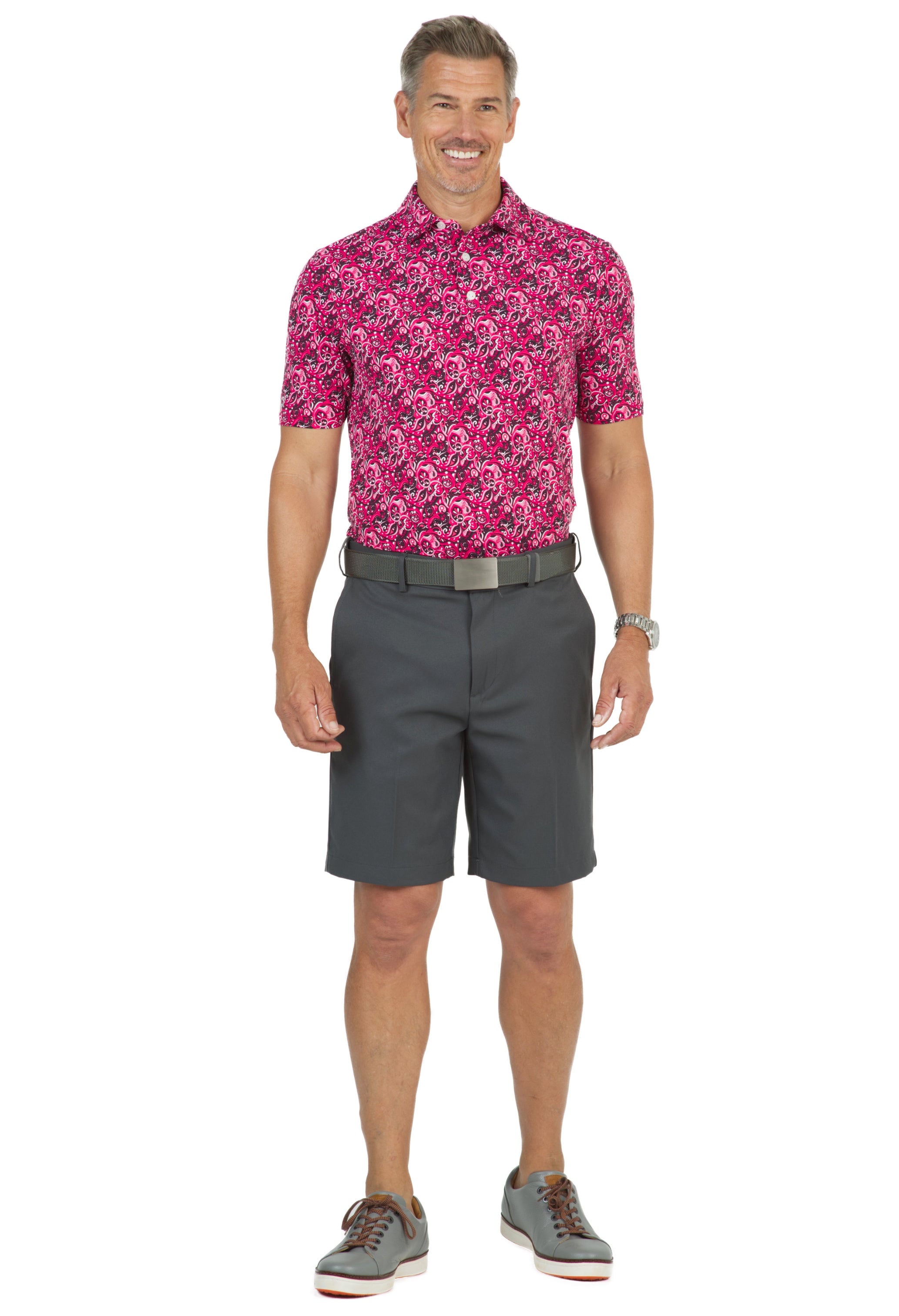 IBKÜL - Austin Print Short Sleeve Polo – 94156 (Modern Fit) - Color: Water/Charcoal