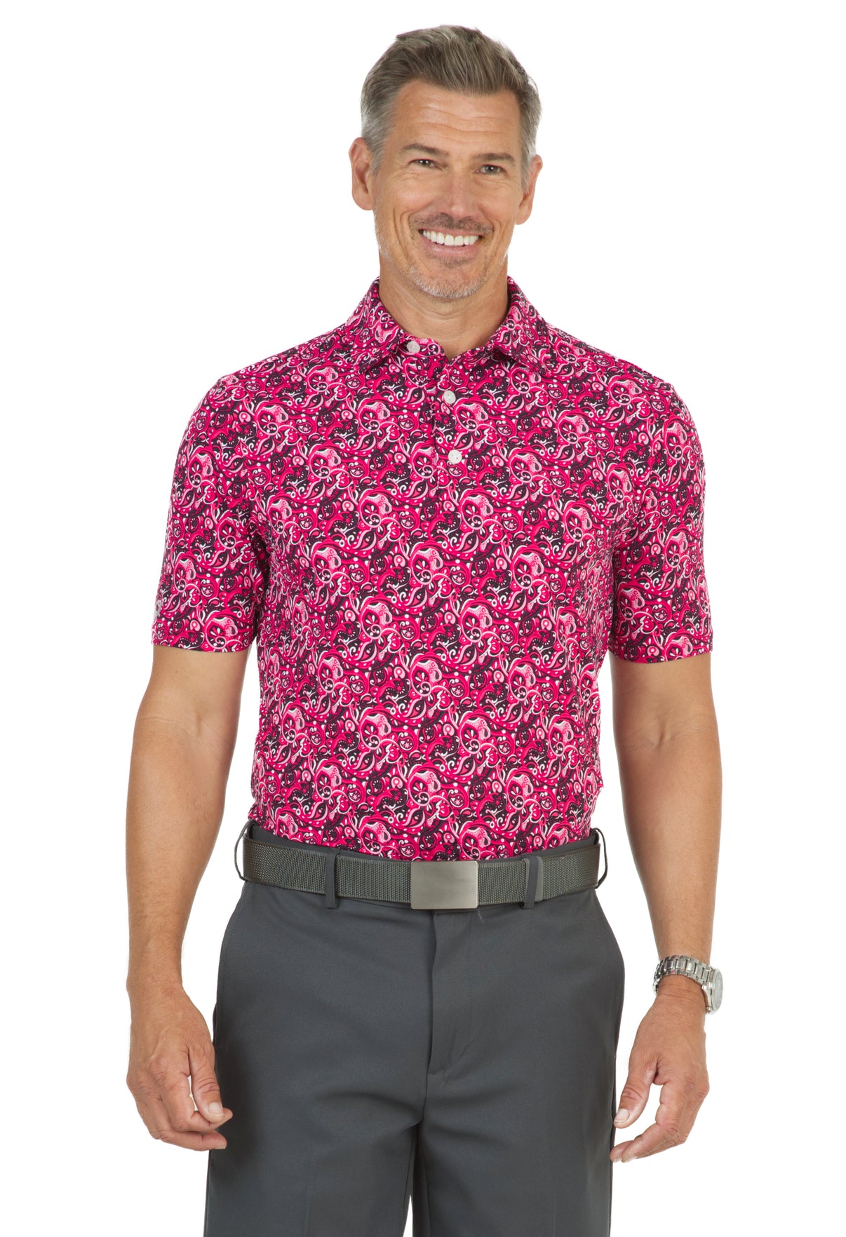 IBKÜL - Austin Print Short Sleeve Polo – 94156 (Modern Fit) - Color: Water/Charcoal