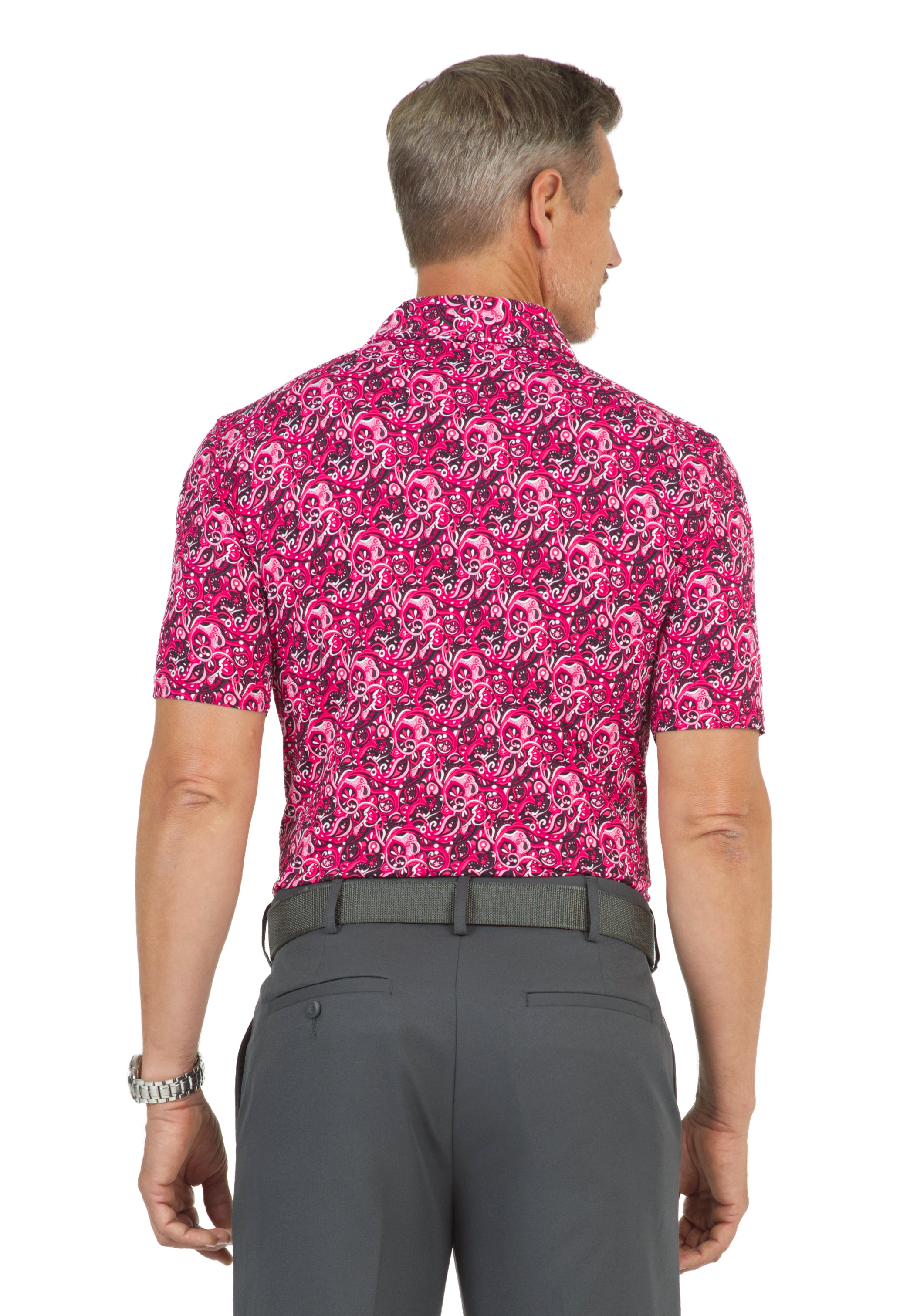 IBKÜL - Austin Print Short Sleeve Polo – 94156 (Modern Fit) - Color: Water/Charcoal